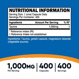 Foto 2 | Suplemento Nutricost Taurina 1000 Mg 400 Cápsulas - Venta Internacional.