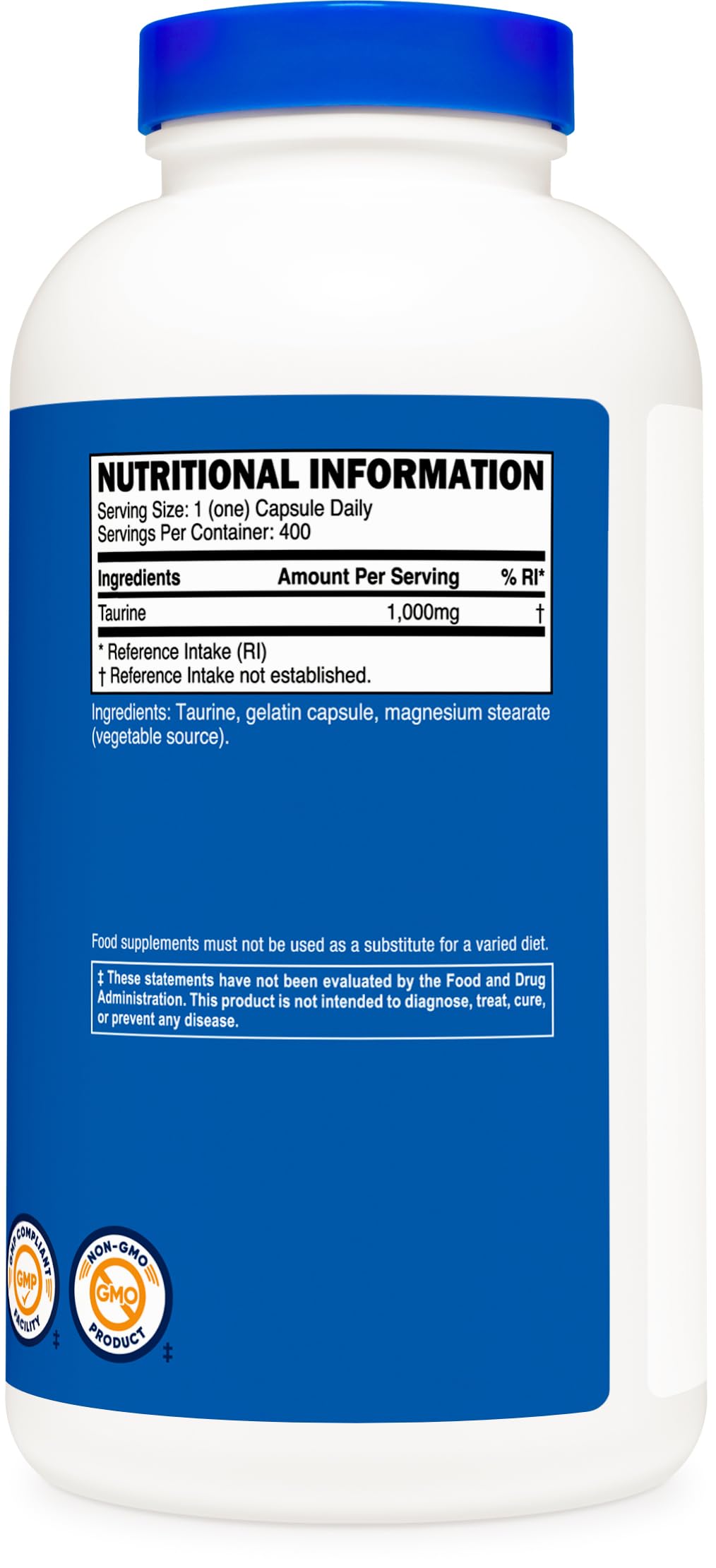 Foto 6 pulgar | Suplemento Nutricost Taurina 1000 Mg 400 Cápsulas - Venta Internacional.