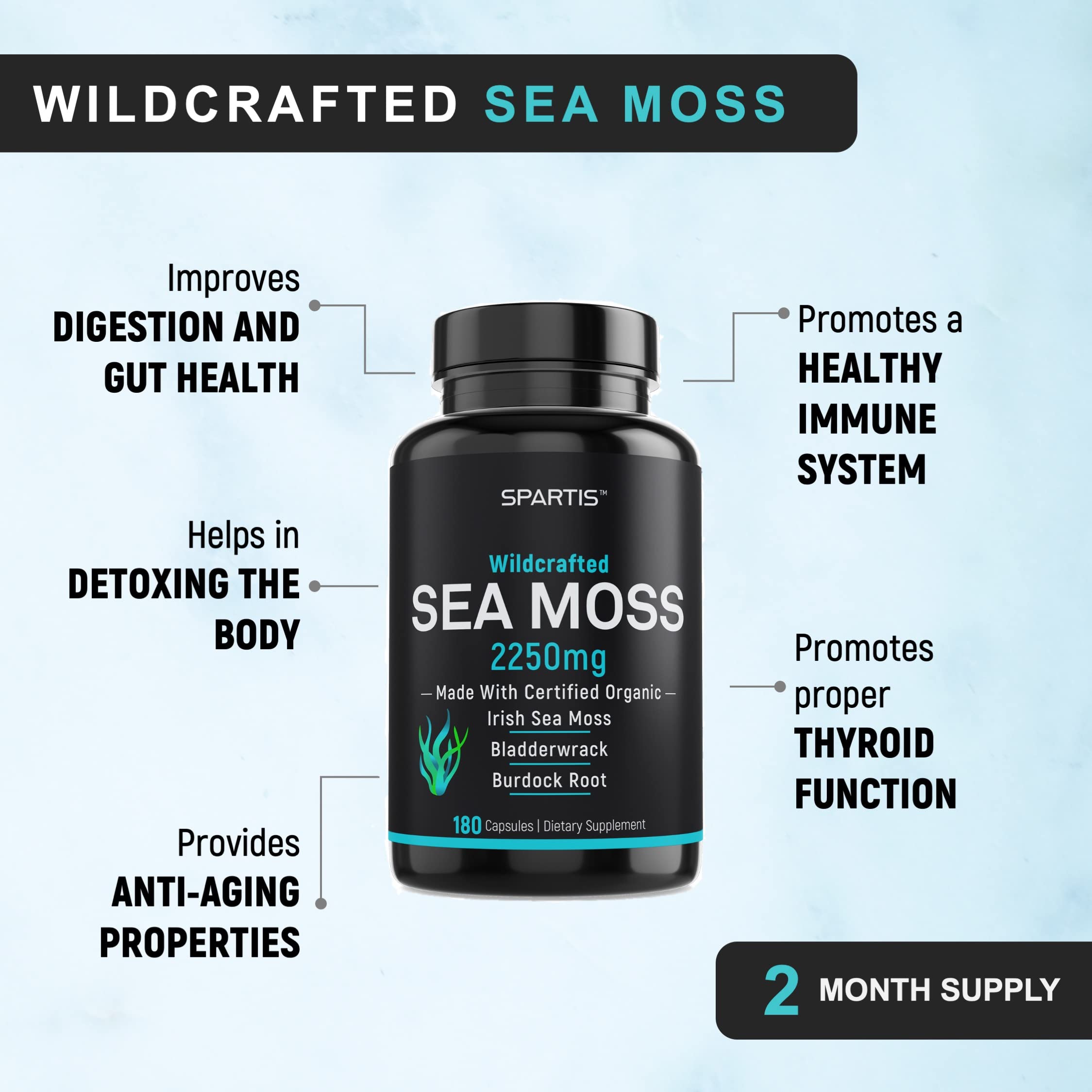 Foto 5 | Suplemento Spartis Sea Moss 2250 Mg Con Fucus Y Raíz De Bardana - Venta Internacional.