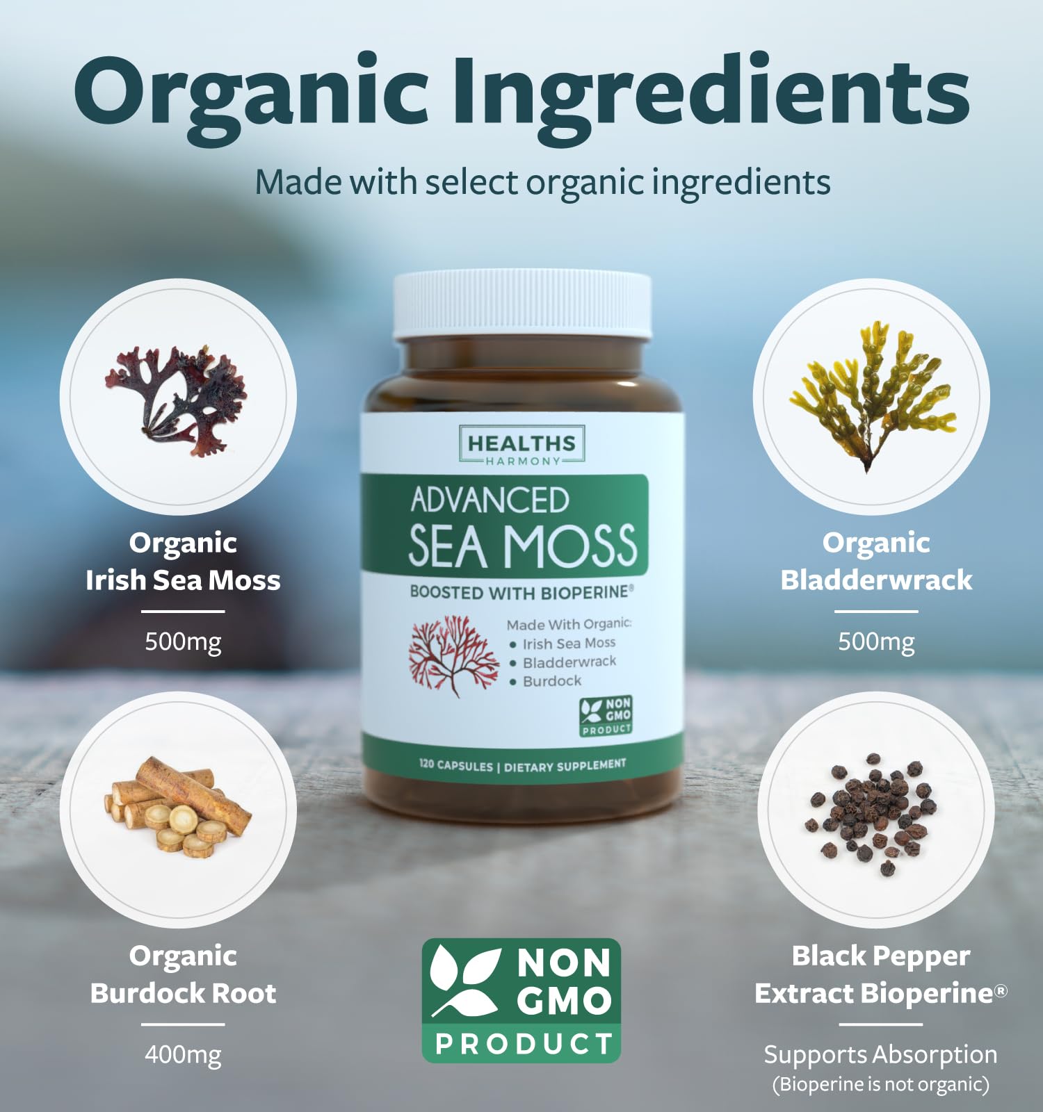 Foto 3 pulgar | Supplement Healths Harmony Irish Sea Moss 120 Cápsulas - Venta Internacional.