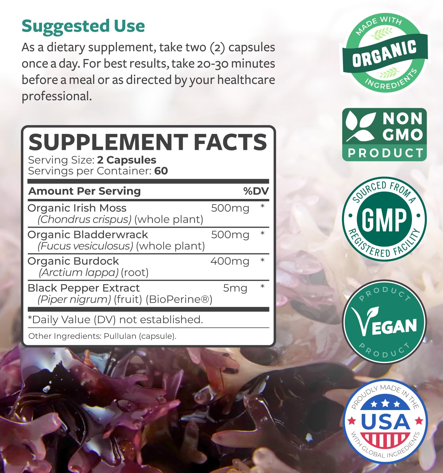 Foto 5 pulgar | Supplement Healths Harmony Irish Sea Moss 120 Cápsulas - Venta Internacional.