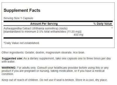 Foto 2 | Suplemento De Extracto De Ashwagandha De Swanson 450 Mg (60 Cápsulas) - Venta Internacional.