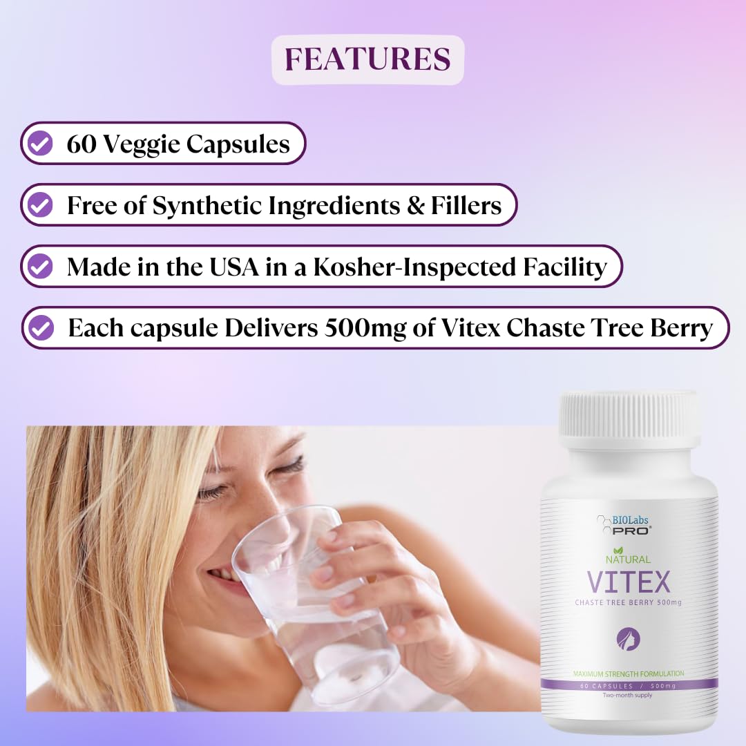 Foto 4 pulgar | Suplemento Biolabs Pro Natural Vitex Sauzgatillo 500 Mg 60 Cápsulas - Venta Internacional.