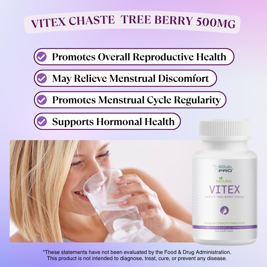 Foto 5 pulgar | Suplemento Biolabs Pro Natural Vitex Sauzgatillo 500 Mg 60 Cápsulas - Venta Internacional.
