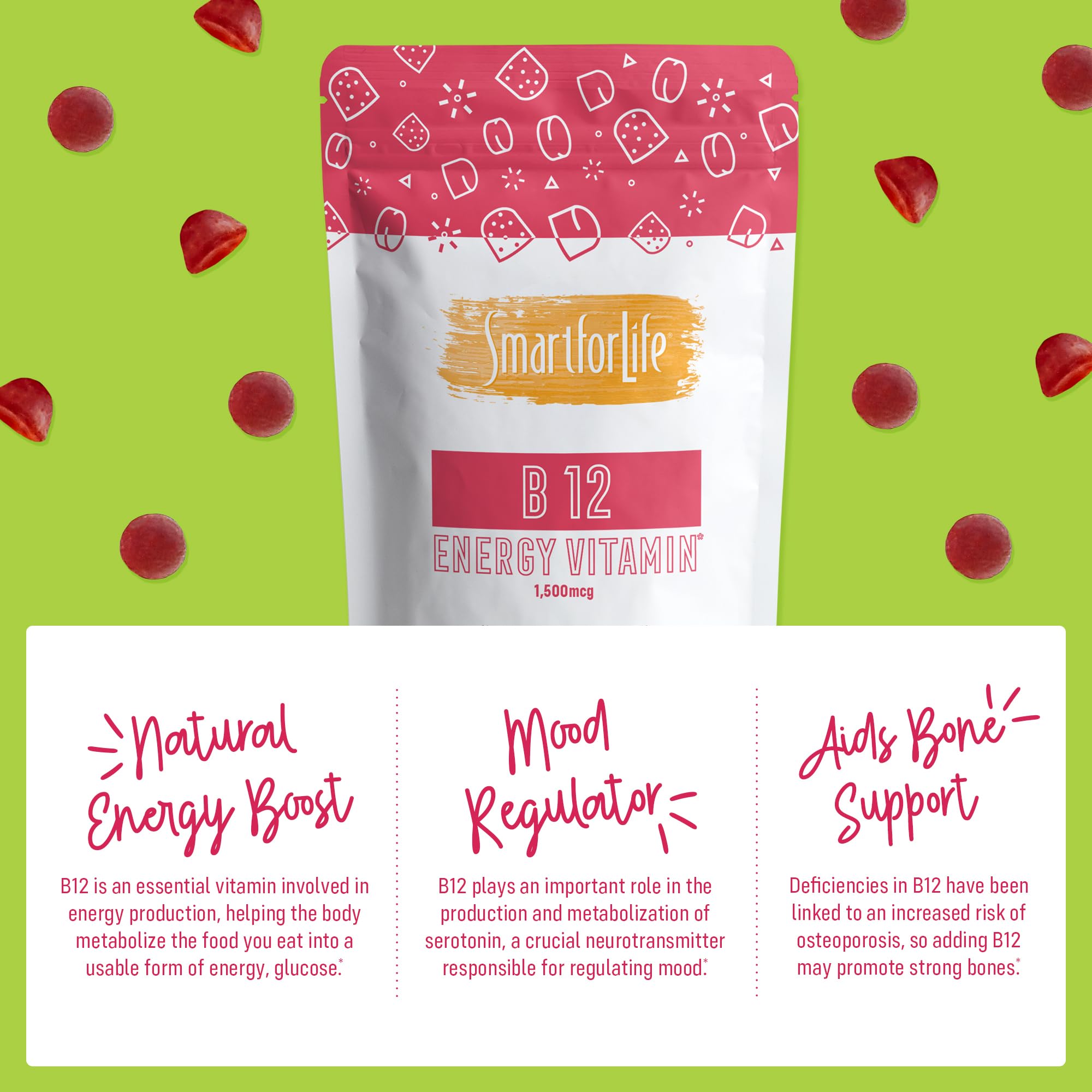 Foto 3 | Vitamina B12 En Gomitas Smart For Life, 1500 Mcg, 60 Unidades - Venta Internacional.