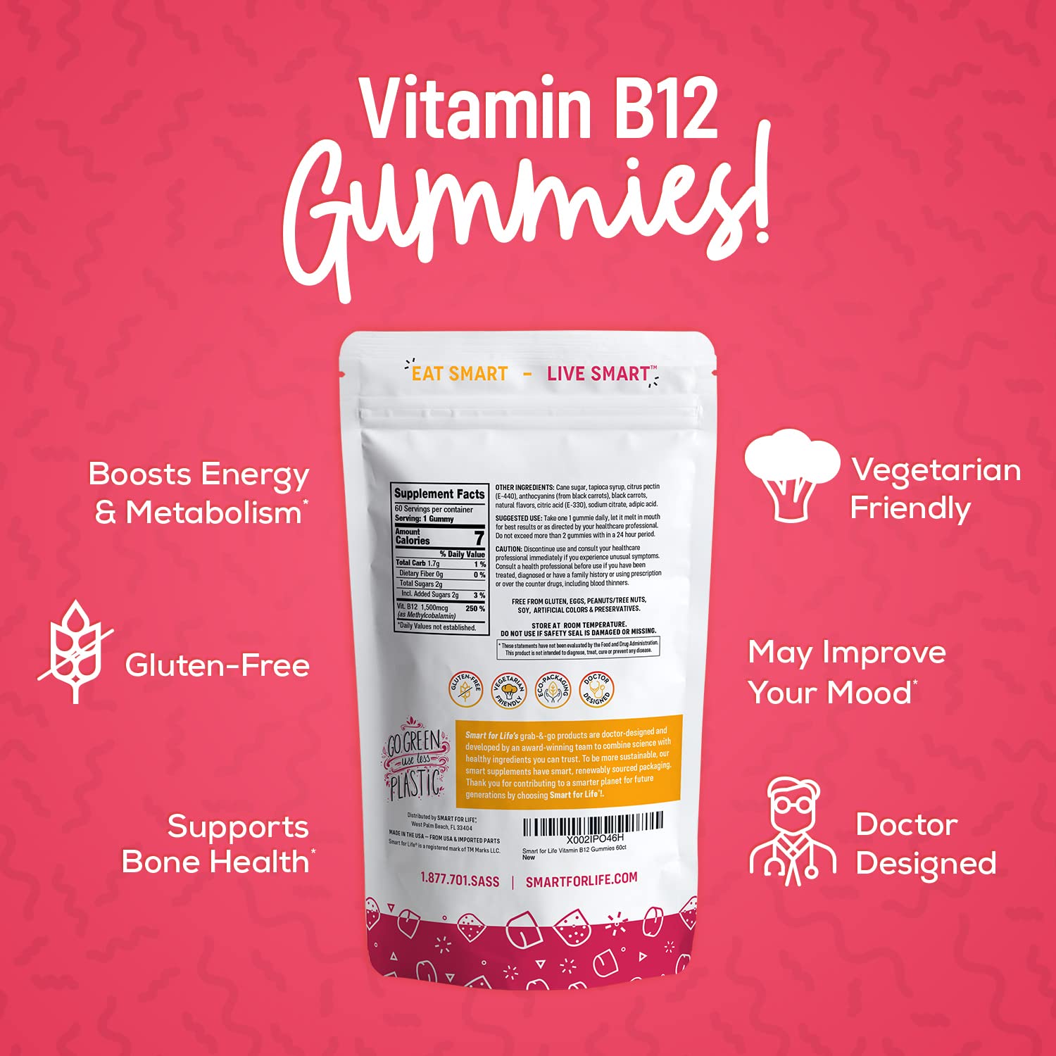 Foto 6 pulgar | Vitamina B12 En Gomitas Smart For Life, 1500 Mcg, 60 Unidades - Venta Internacional.