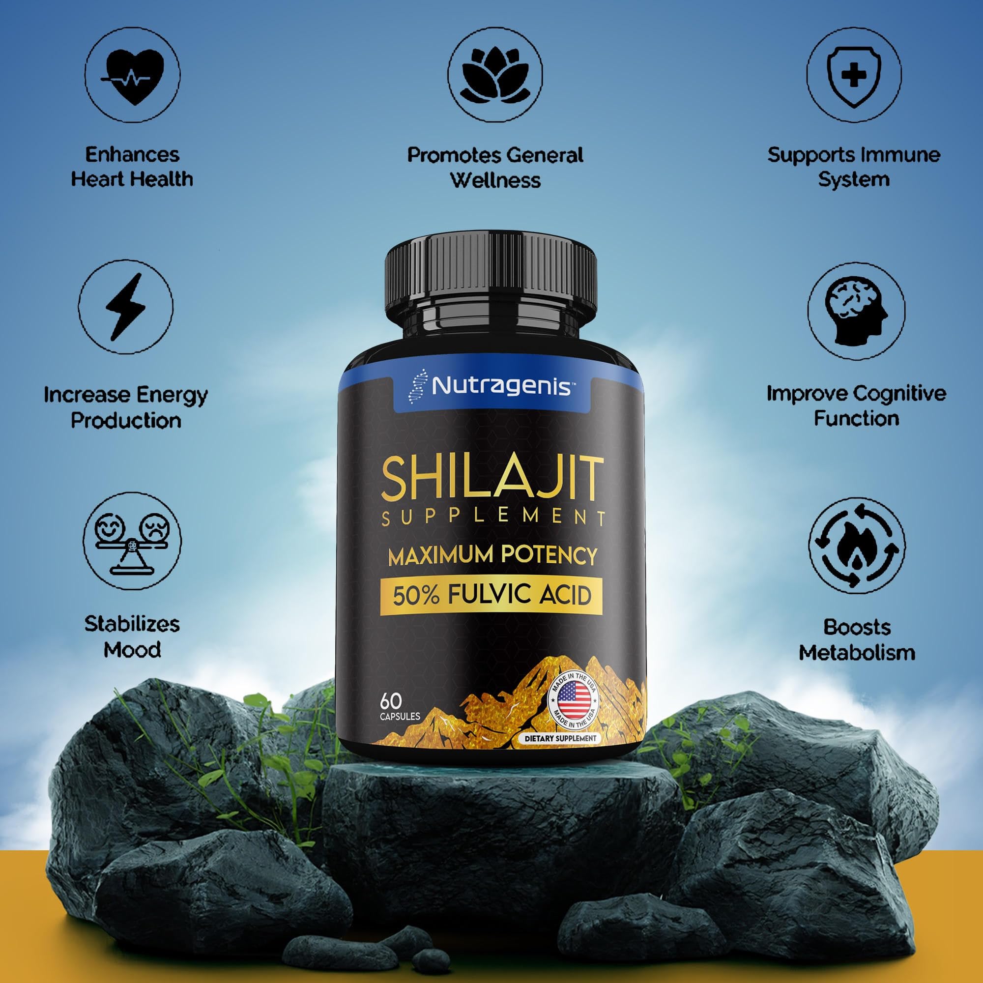 Foto 3 pulgar | Suplemento En Cápsulas De Shilajit Nutragenis, 60 Unidades, 60 000 Mg - Venta Internacional.