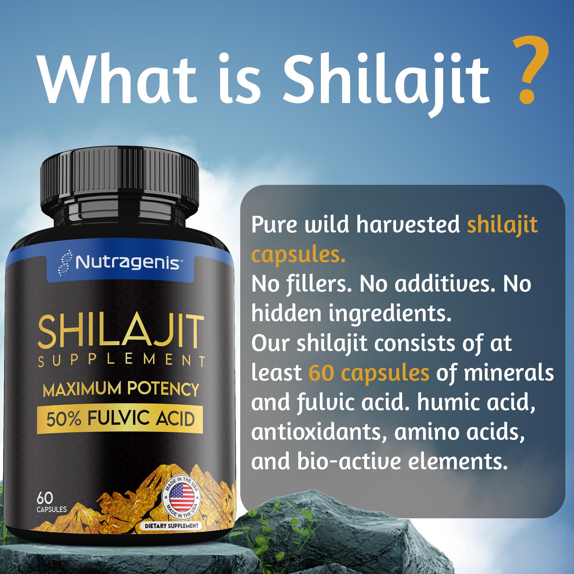 Foto 4 pulgar | Suplemento En Cápsulas De Shilajit Nutragenis, 60 Unidades, 60 000 Mg - Venta Internacional.