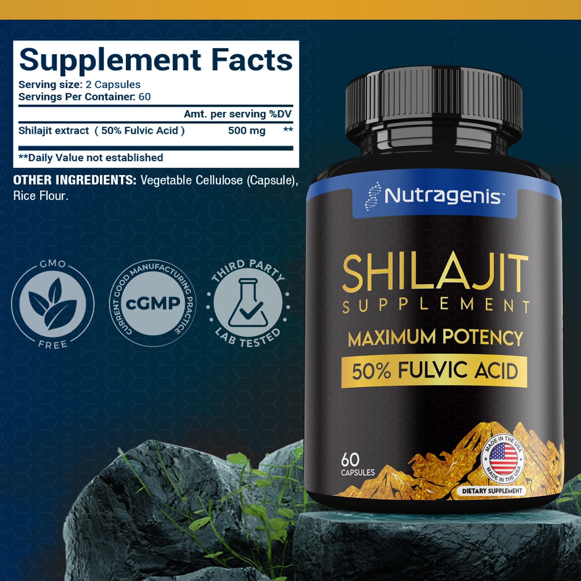 Foto 5 pulgar | Suplemento En Cápsulas De Shilajit Nutragenis, 60 Unidades, 60 000 Mg - Venta Internacional.