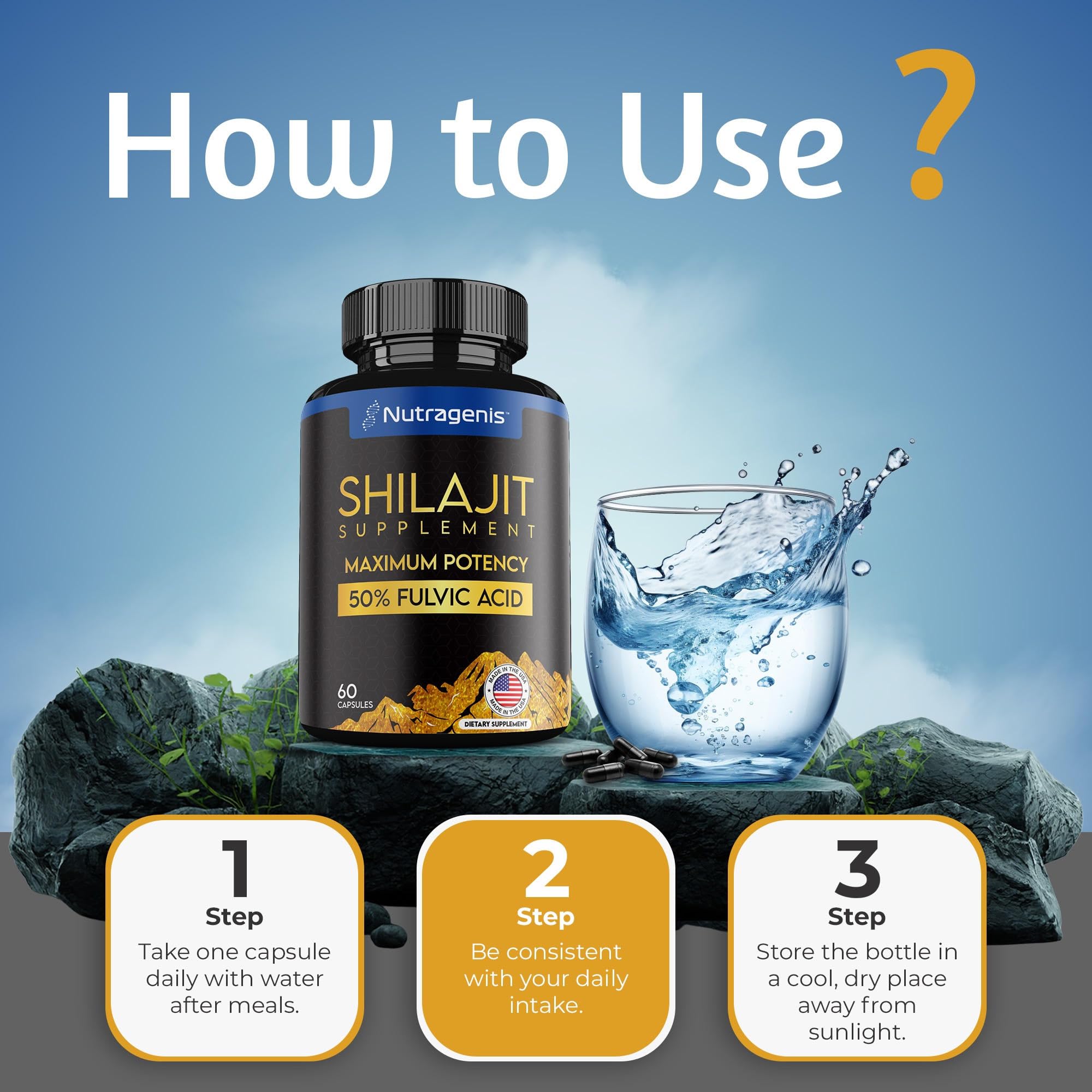 Foto 6 pulgar | Suplemento En Cápsulas De Shilajit Nutragenis, 60 Unidades, 60 000 Mg - Venta Internacional.