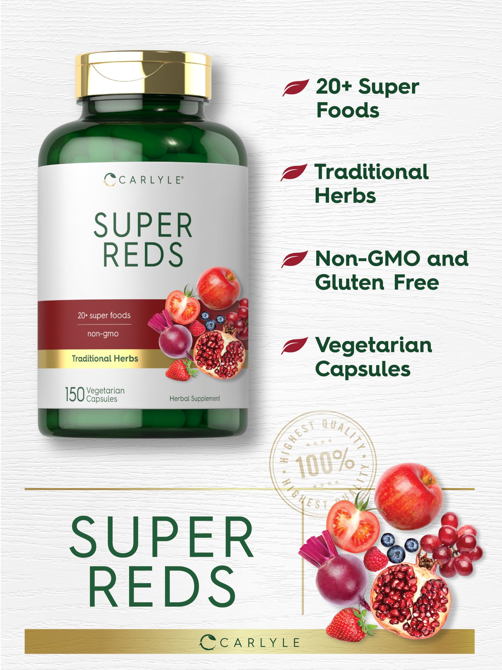 Foto 4 | Suplemento Carlyle Super Reds En Cápsulas, 150 Unidades, Vegetariano - Venta Internacional.