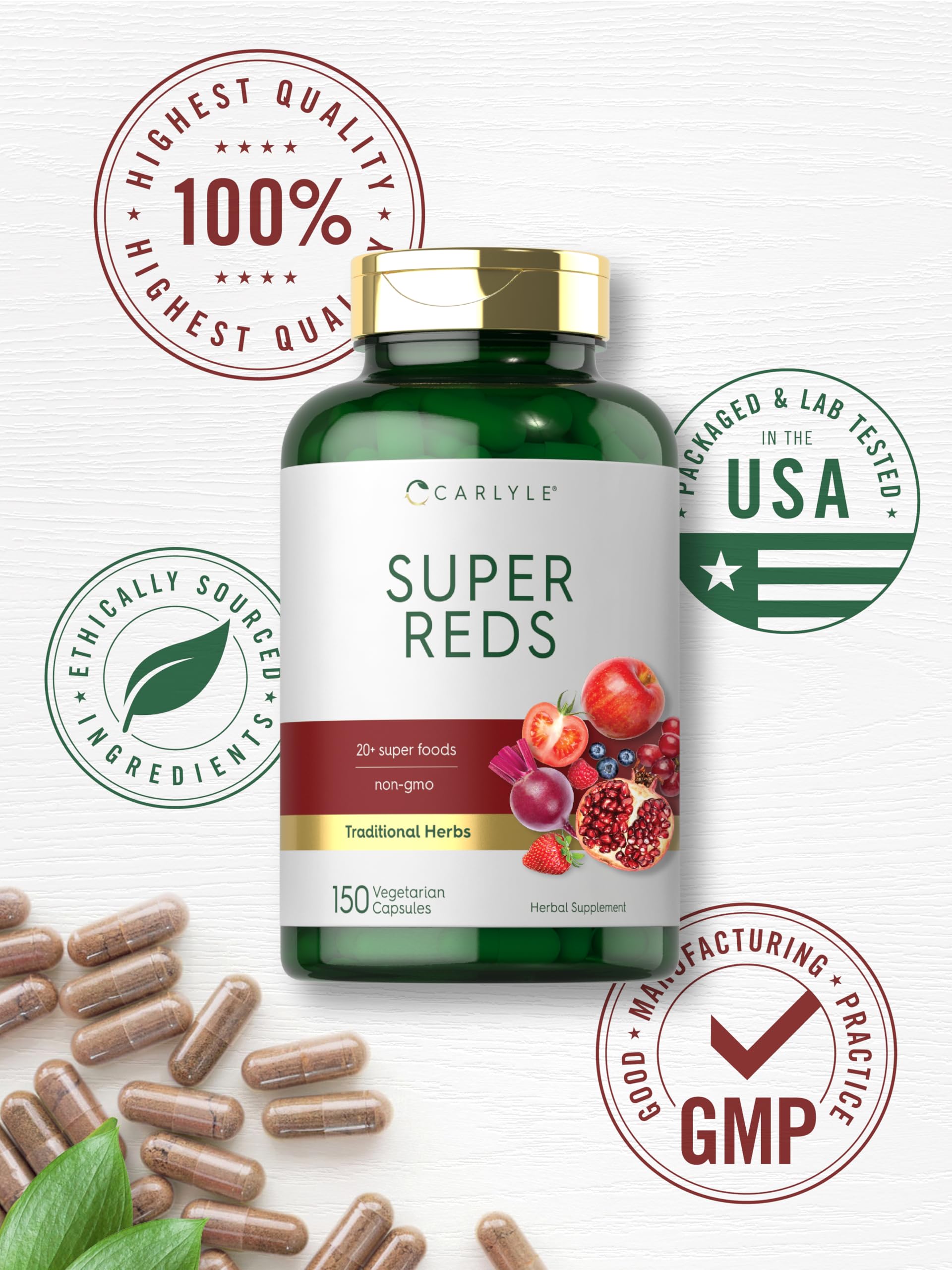Foto 6 | Suplemento Carlyle Super Reds En Cápsulas, 150 Unidades, Vegetariano - Venta Internacional.