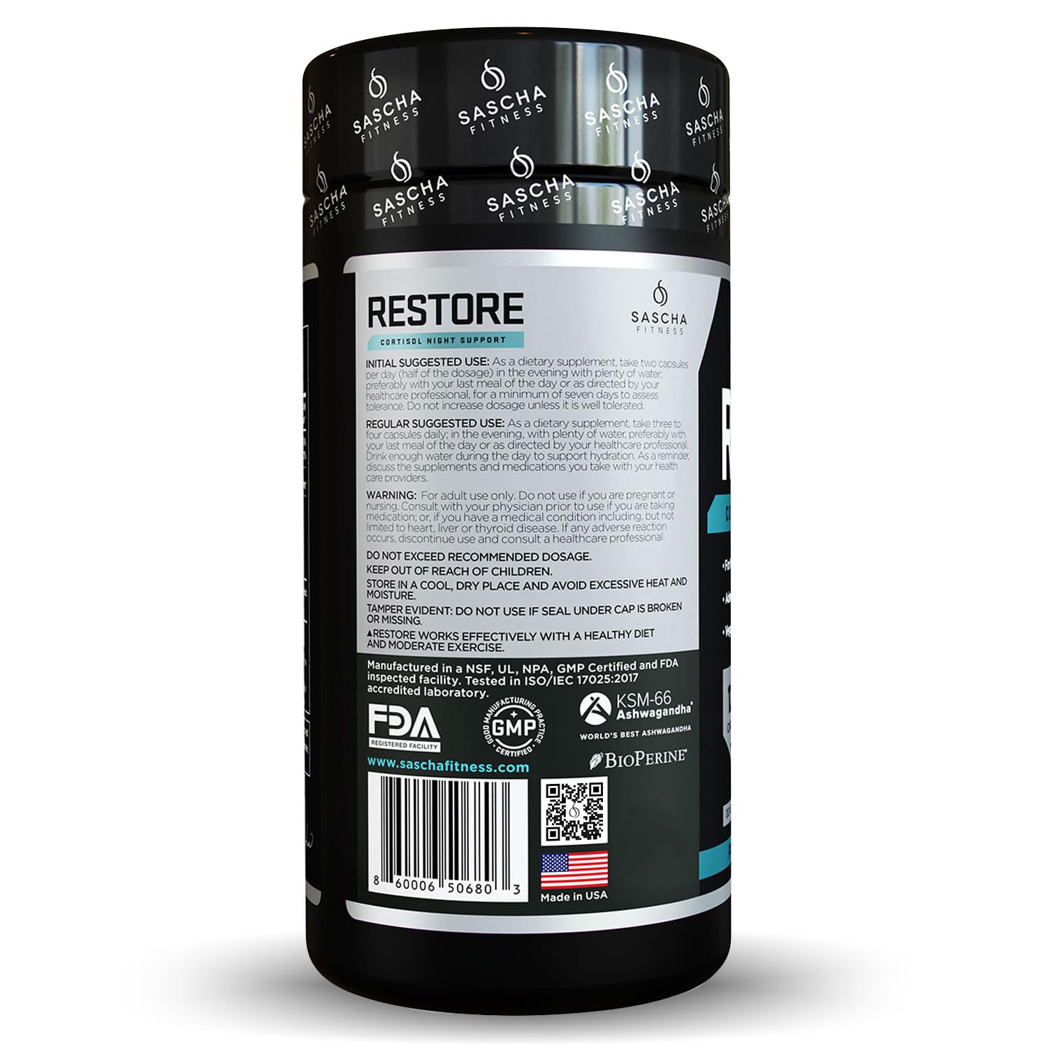 Foto 3 | Suplementos Sascha Fitness Cortisol Night Support 120 Cápsulas - Venta Internacional.