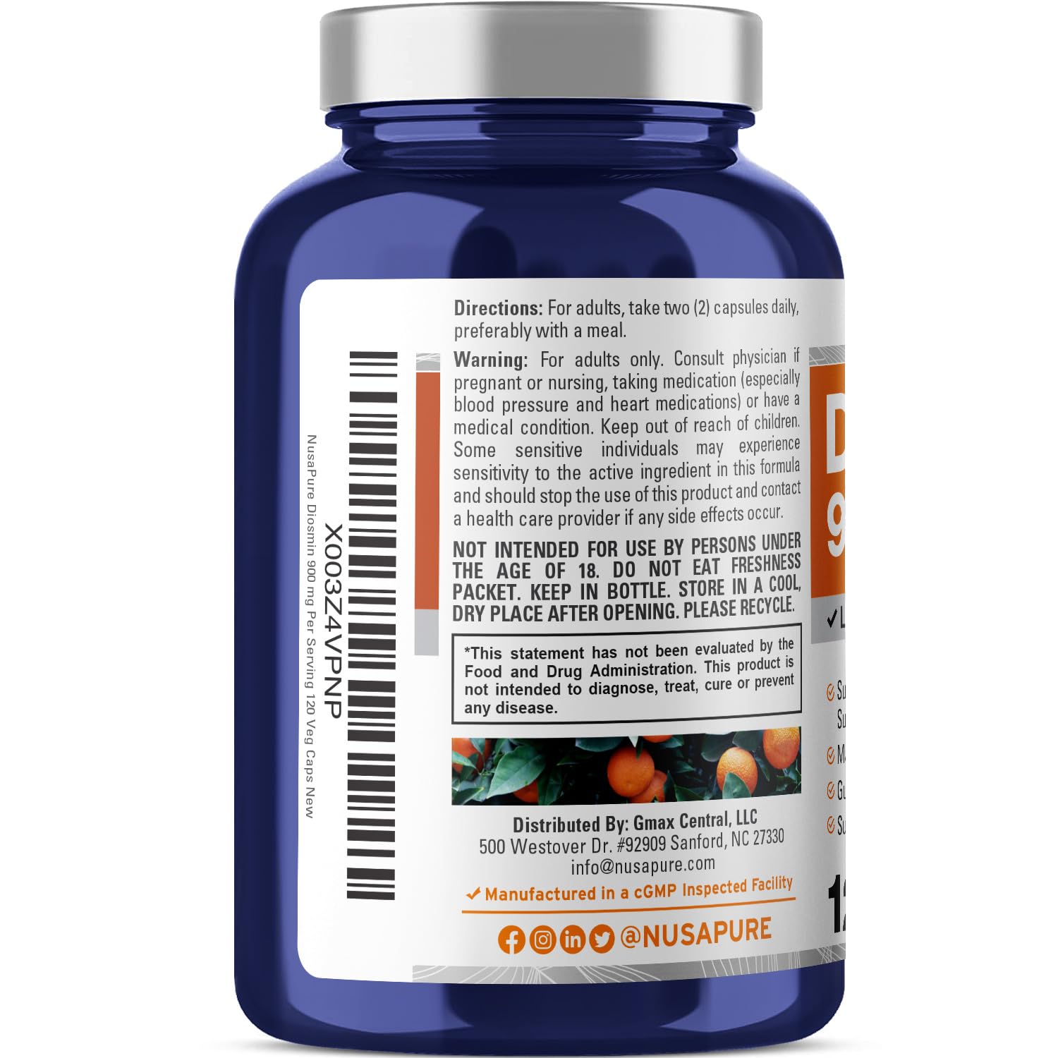 Foto 4 pulgar | Suplemento De Diosmina Nusapure, 900 Mg, 120 Cápsulas Vegetarianas, Sin Ogm, Vegano - Venta Internacional.