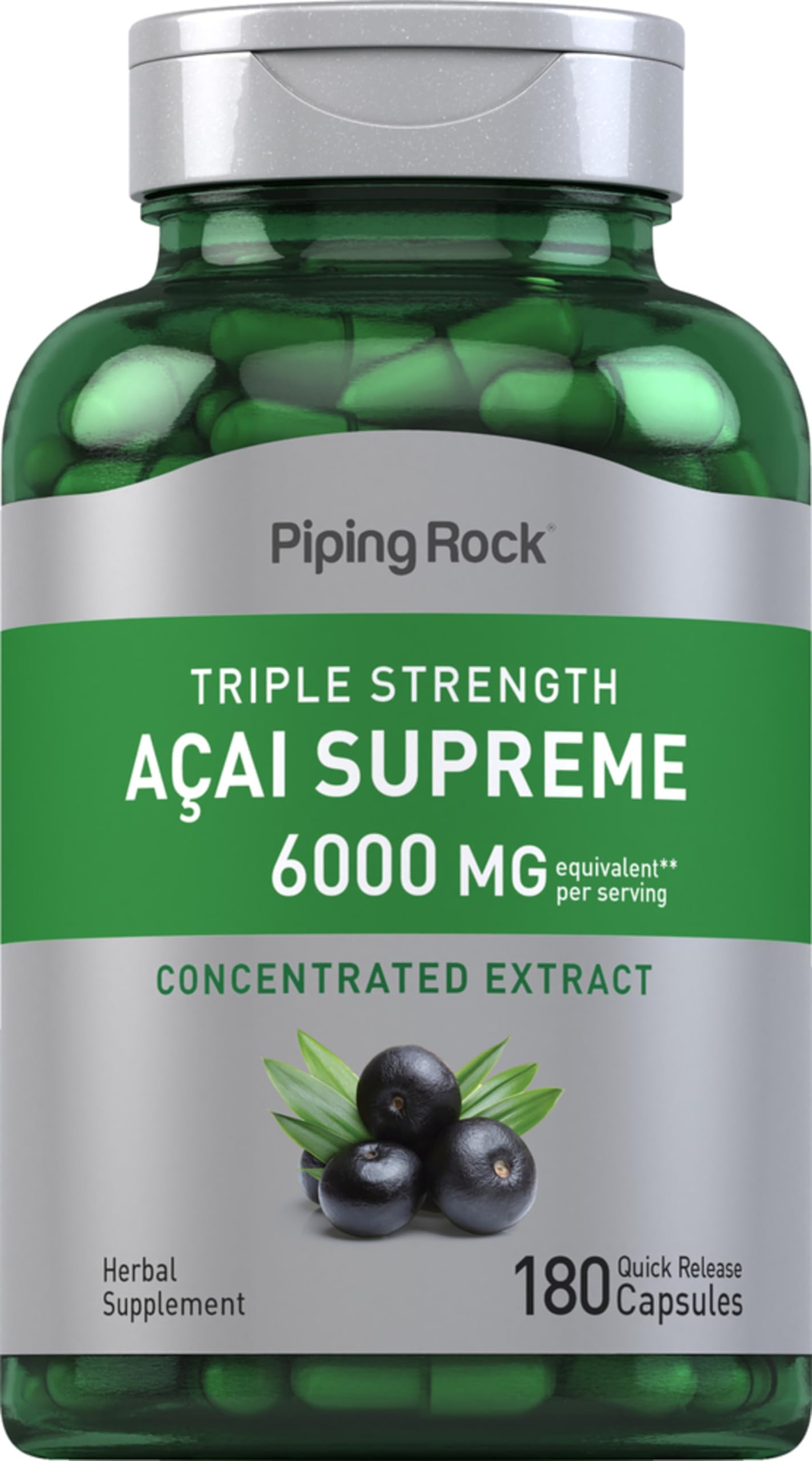 Foto 2 pulgar | Suplemento Piping Rock Acai Berry 6000 Mg 180 Cápsulas - Venta Internacional.