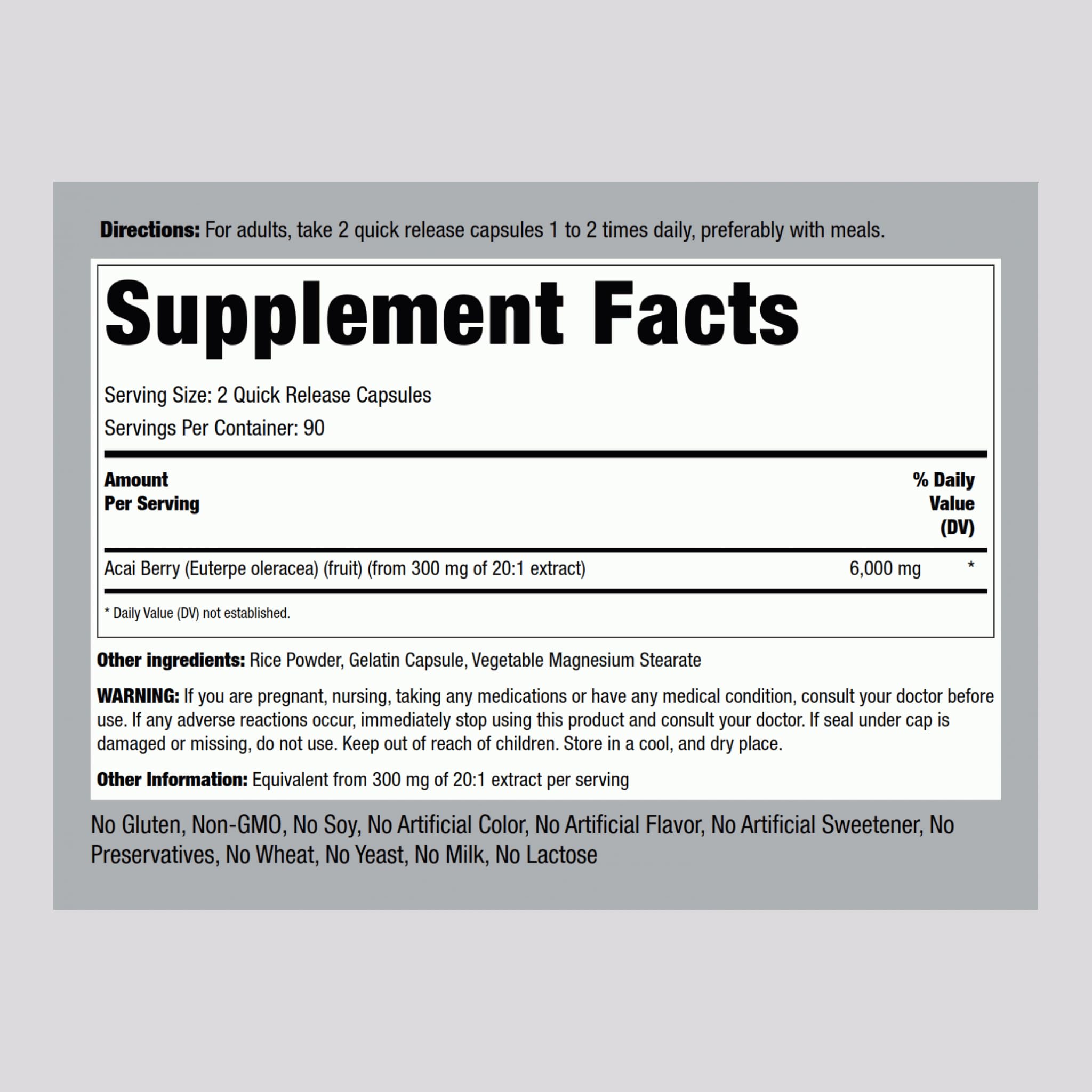 Foto 3 pulgar | Suplemento Piping Rock Acai Berry 6000 Mg 180 Cápsulas - Venta Internacional.