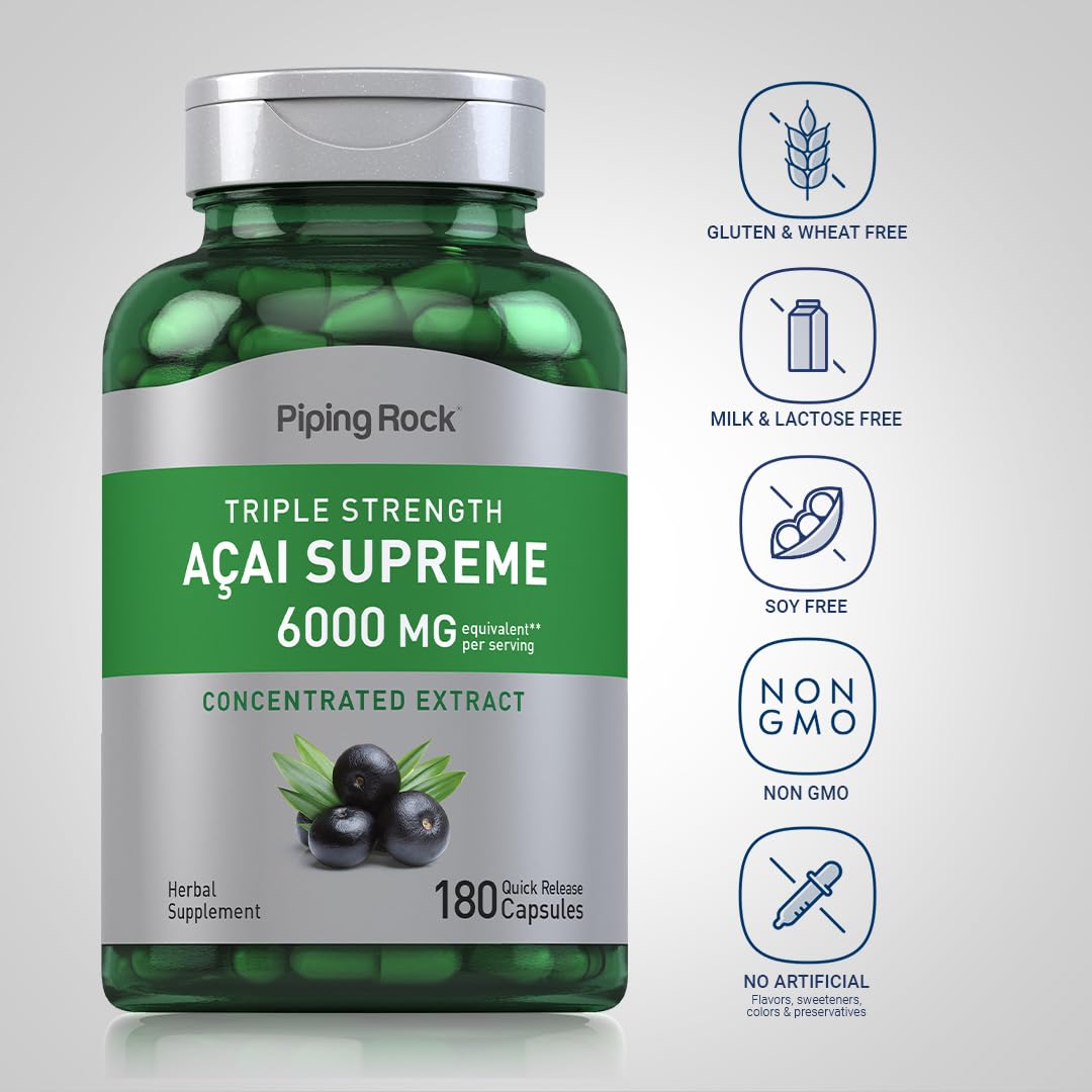 Foto 4 pulgar | Suplemento Piping Rock Acai Berry 6000 Mg 180 Cápsulas - Venta Internacional.