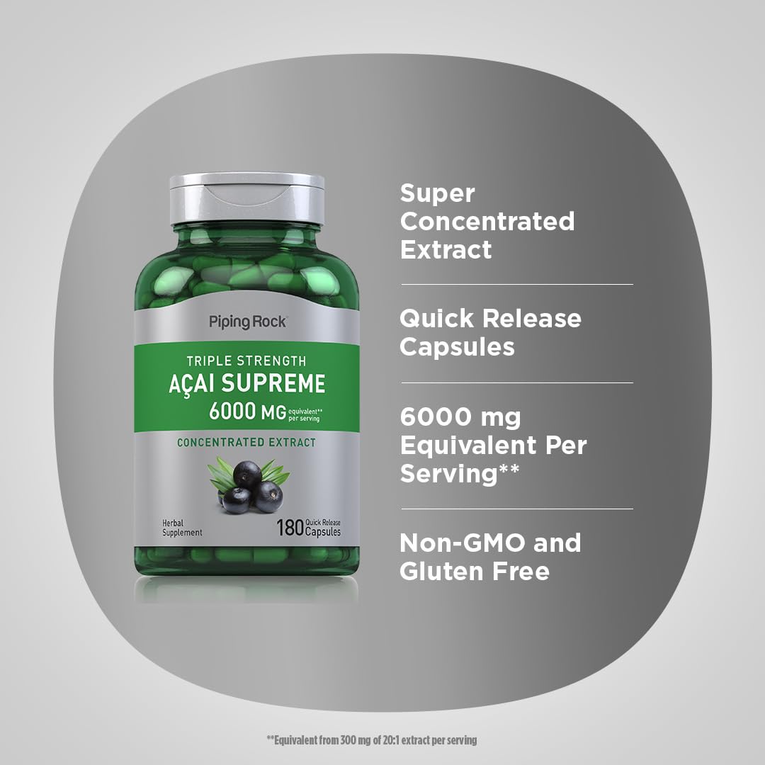 Foto 5 pulgar | Suplemento Piping Rock Acai Berry 6000 Mg 180 Cápsulas - Venta Internacional.