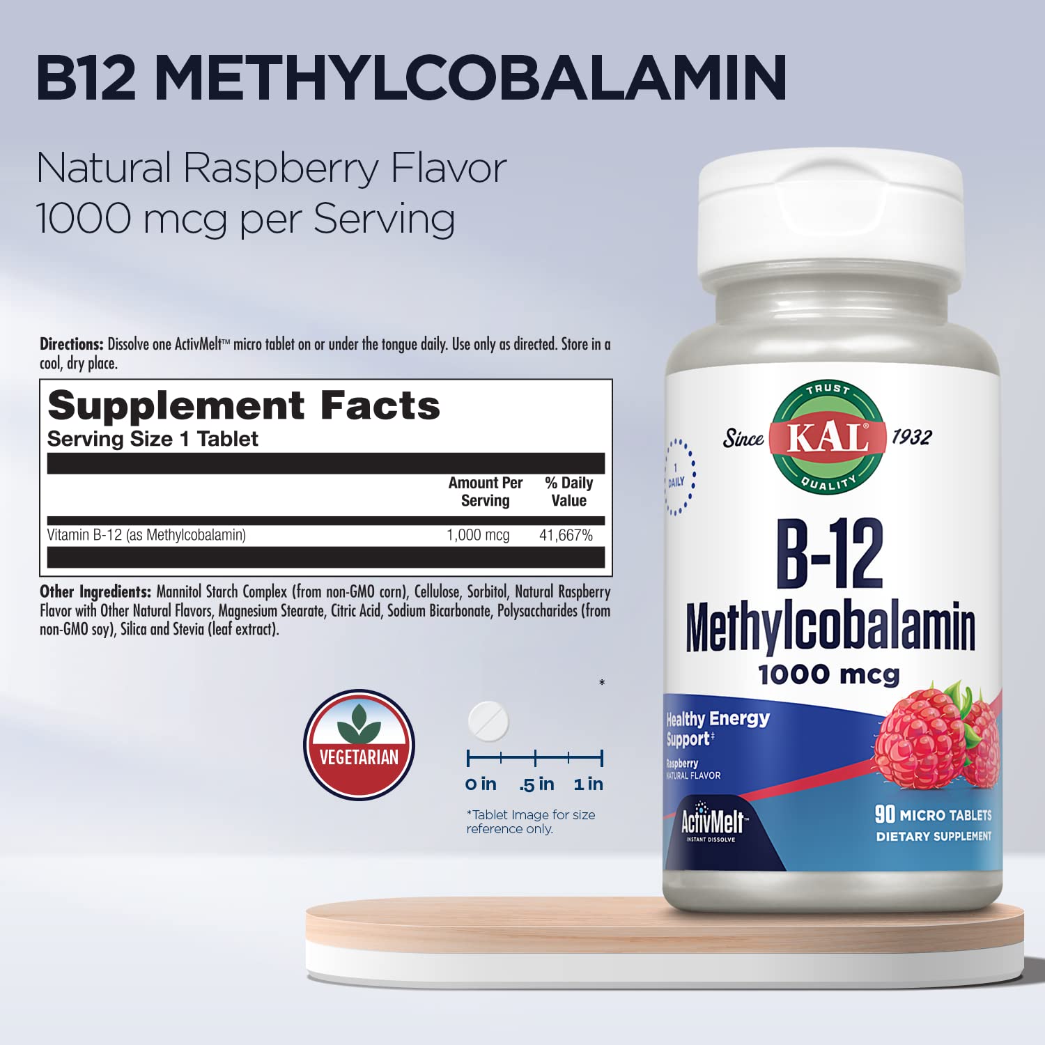 Foto 4 pulgar | Suplemento Kal De Vitamina B12, Metilcobalamina, 1000 Mcg, 90 Tabletas - Venta Internacional.