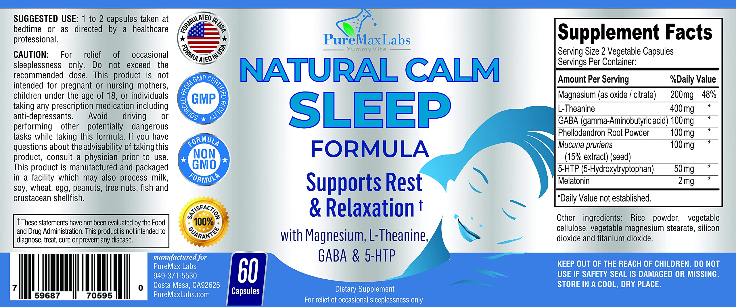 Foto 6 pulgar | Ayuda Para Dormir Yummyvite Natural Calm Con Magnesio Y Melatonina 60 Cápsulas - Venta Internacional.
