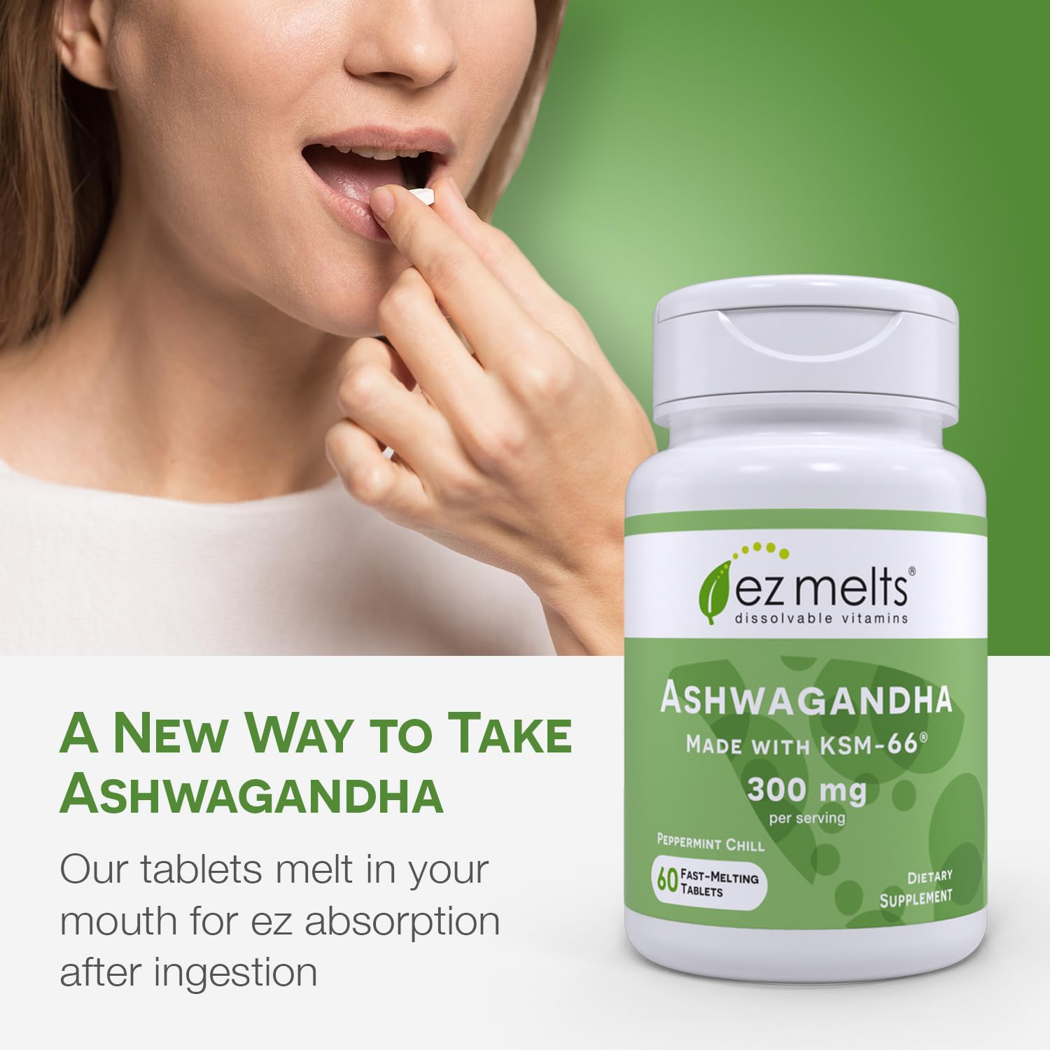 Foto 3 pulgar | Suplemento Ez Melts Ksm-66 Soluble De Ashwagandha 300 Mg - Venta Internacional.