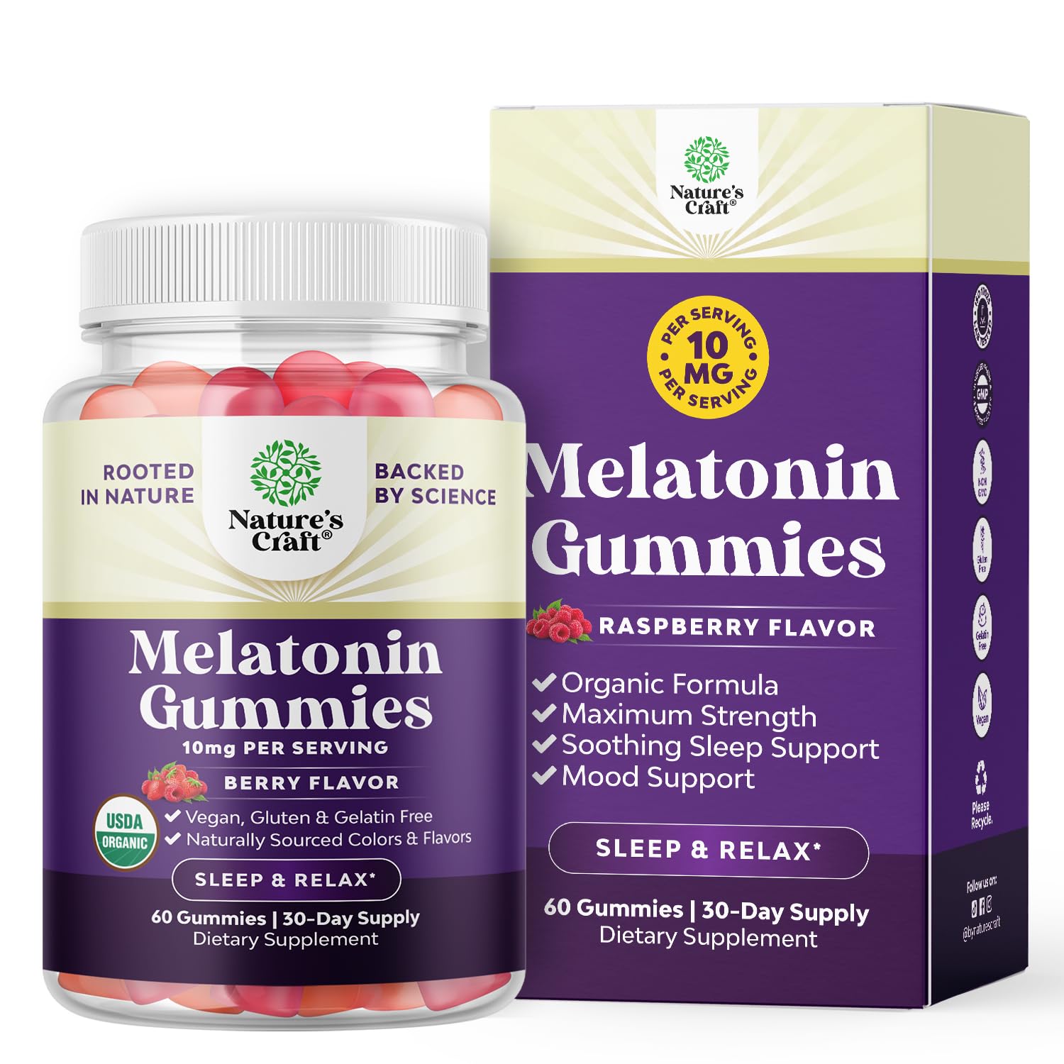 Foto 2 pulgar | Gomitas De Melatonina Natures Craft, 10 Mg, Orgánicas Y Veganas, 30 Días - Venta Internacional.