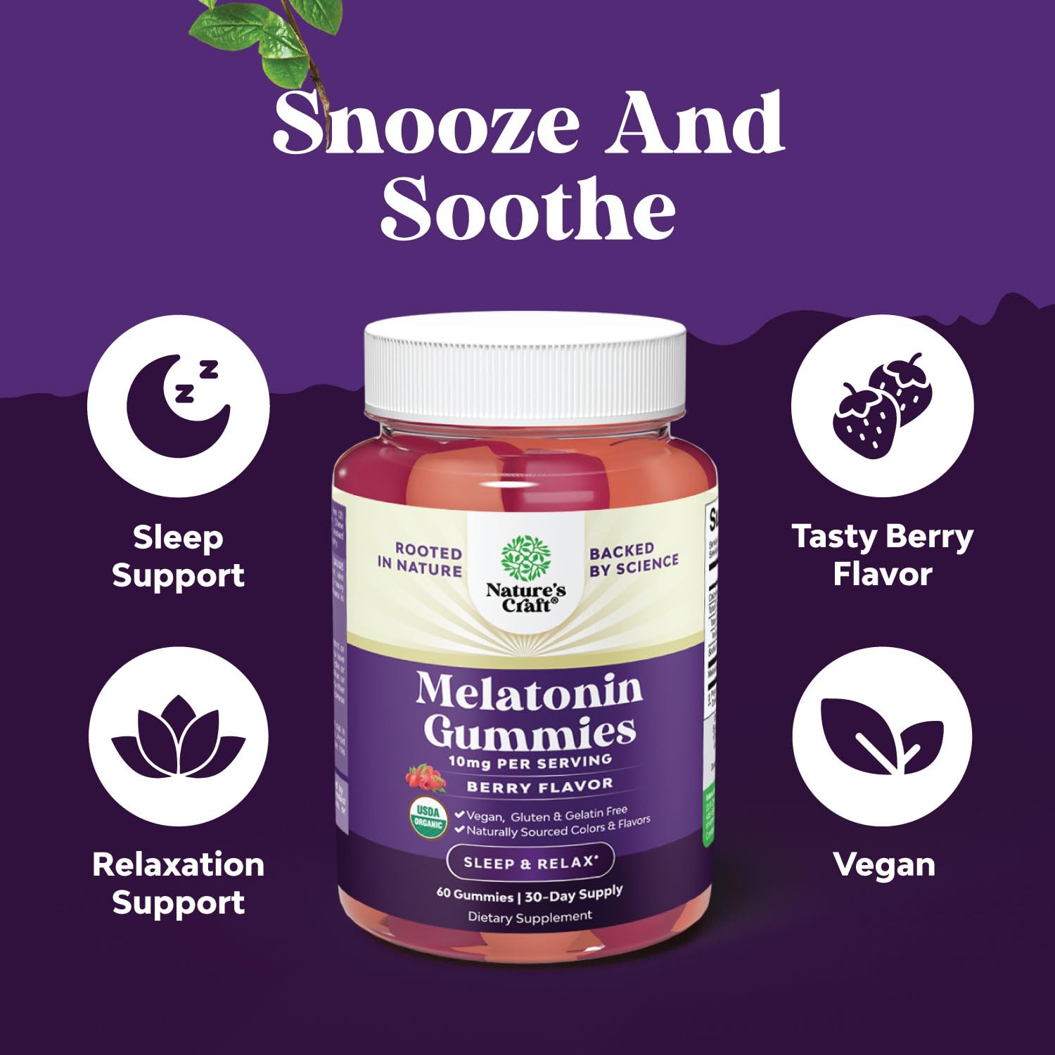 Foto 5 pulgar | Gomitas De Melatonina Natures Craft, 10 Mg, Orgánicas Y Veganas, 30 Días - Venta Internacional.
