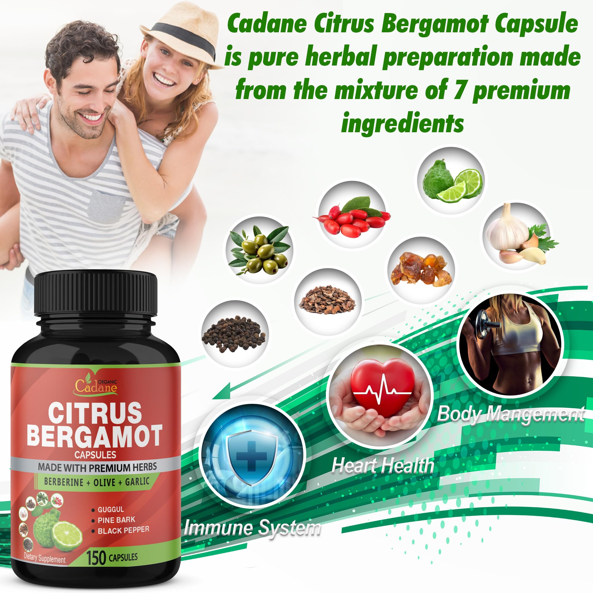 Foto 4 | Suplemento Orgánico De Extracto De Bergamota Cítrica Cadane 150 Cápsulas - Venta Internacional.