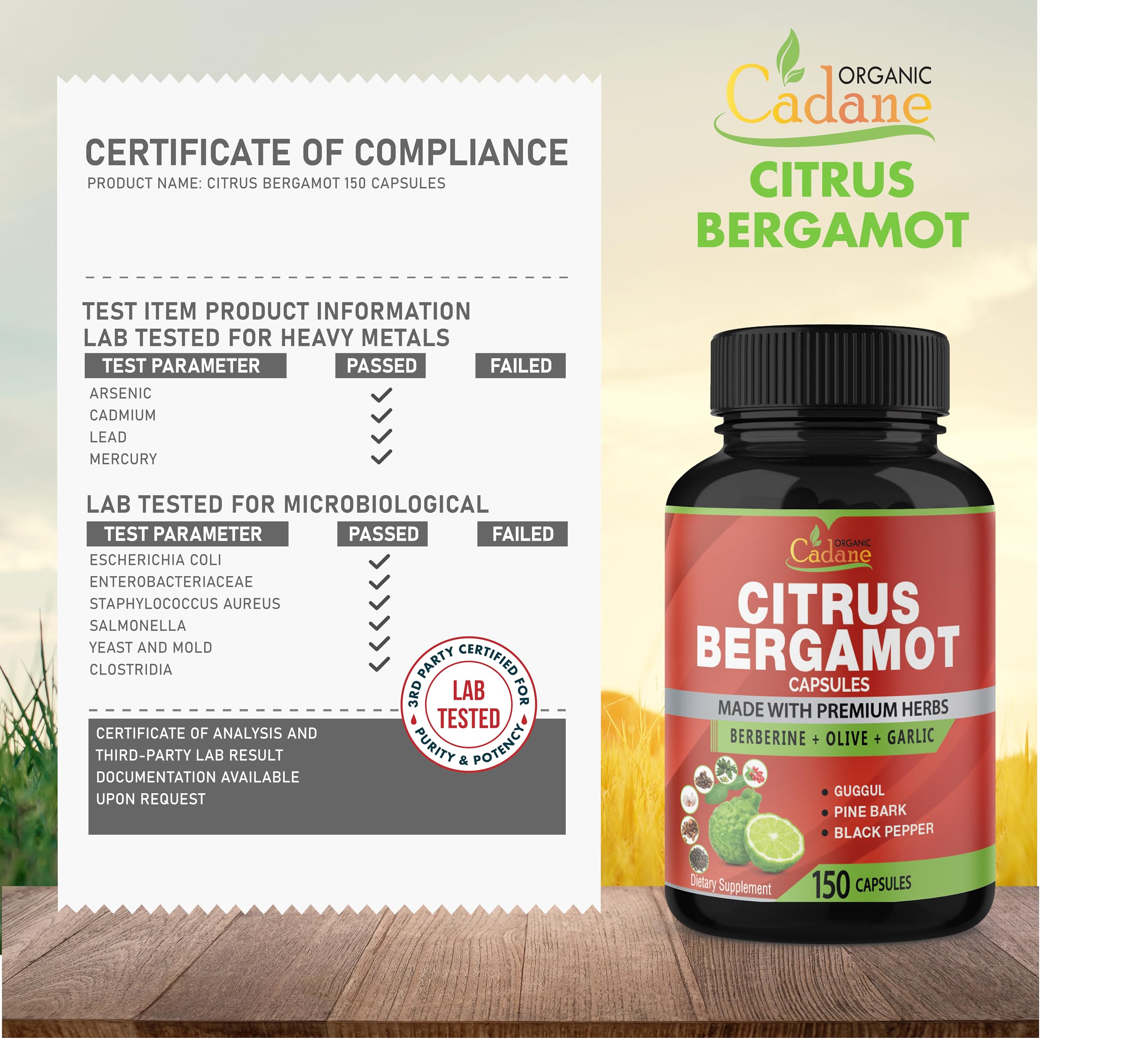 Foto 7 | Suplemento Orgánico De Extracto De Bergamota Cítrica Cadane 150 Cápsulas - Venta Internacional.