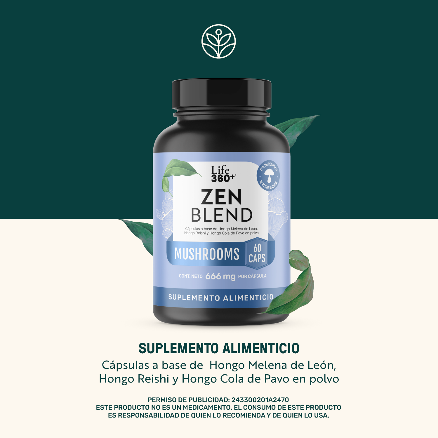Foto 2 | Zen Blend Life 360+ 60 Cápsulas Reishi Cola De Pavo