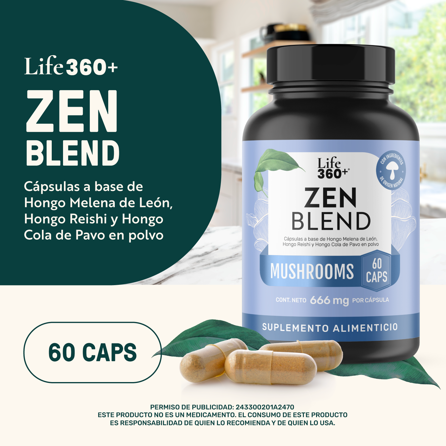 Foto 5 pulgar | Zen Blend Life 360+ 60 Cápsulas Reishi Cola De Pavo