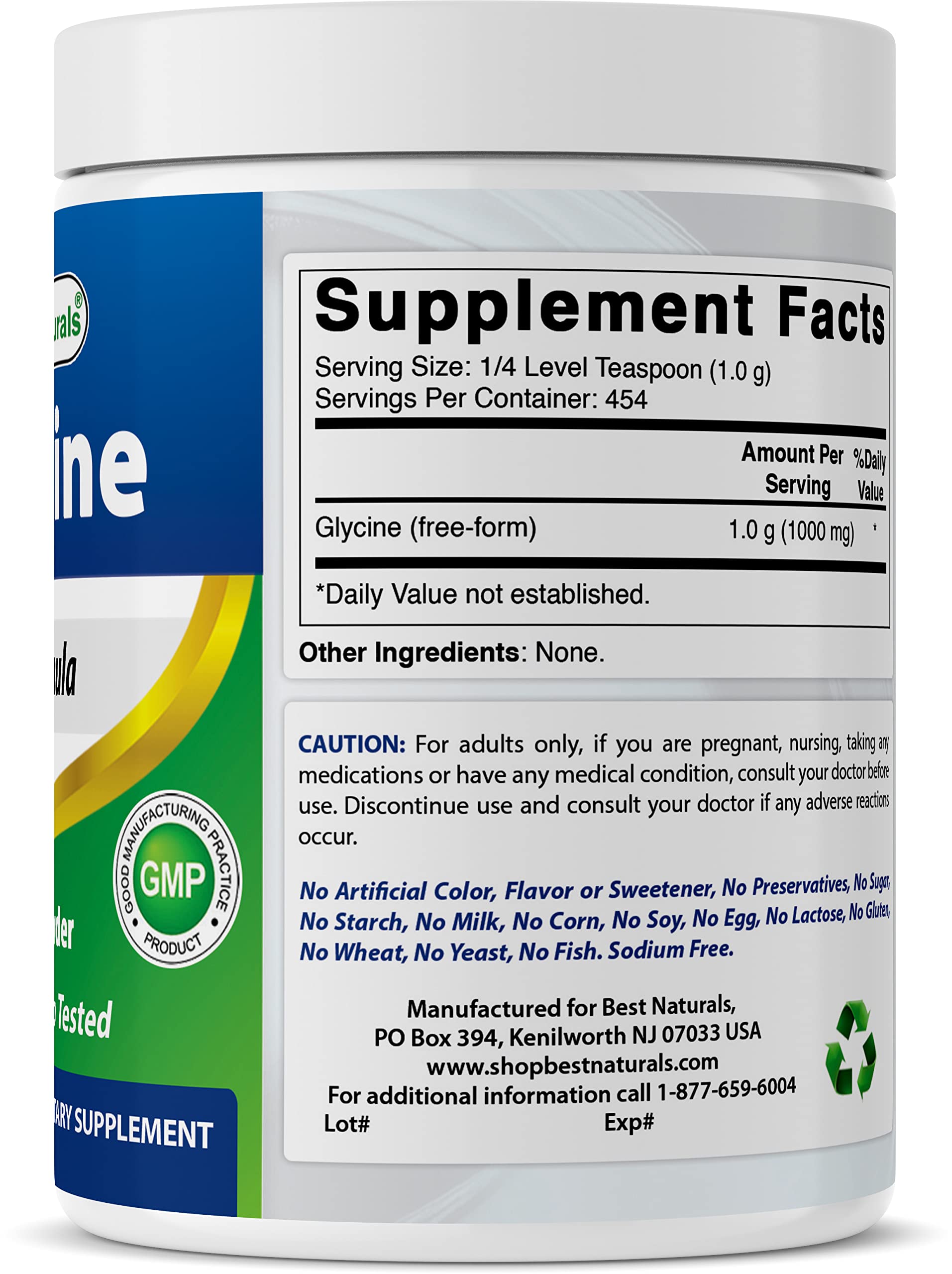 Foto 6 pulgar | Neurotransmisor De Glicina En Polvo Supplement Best Naturals, 454 G - Venta Internacional.
