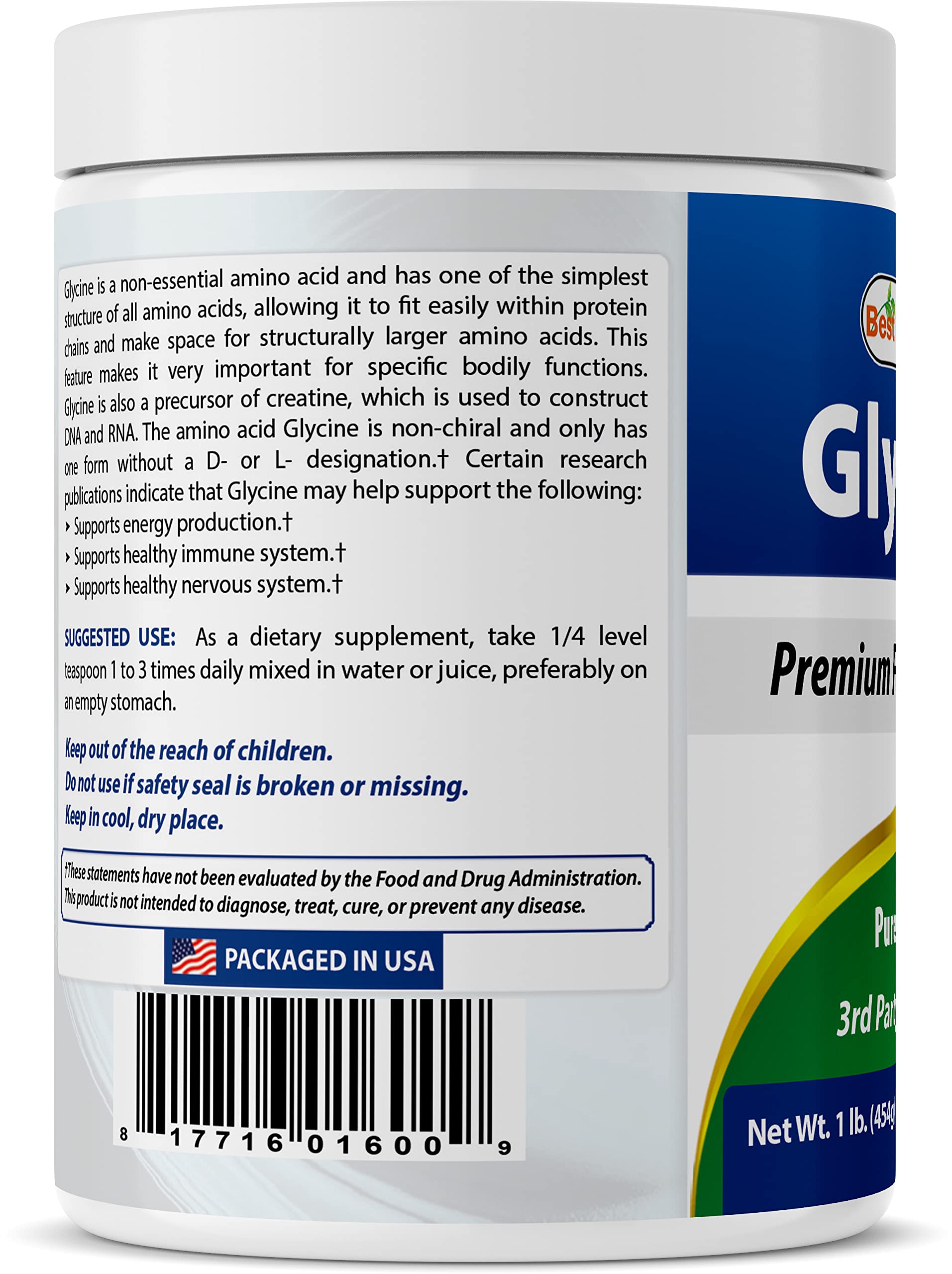 Foto 7 pulgar | Neurotransmisor De Glicina En Polvo Supplement Best Naturals, 454 G - Venta Internacional.