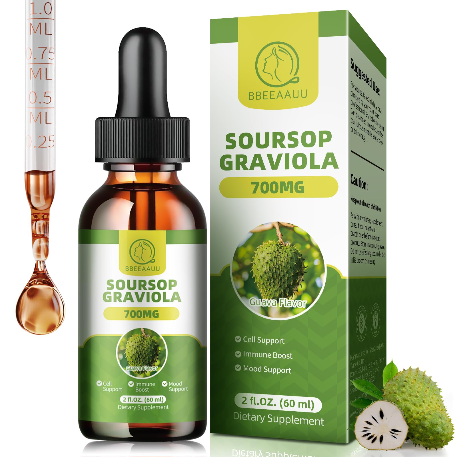 Foto 2 pulgar | Suplemento Bbeeaauu Líquido De Guanábana Y Graviola, 60 Ml, Para El Sistema Inmunitario - Venta Internacional.