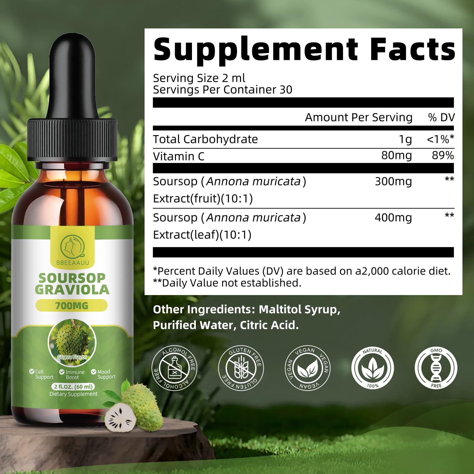 Foto 5 pulgar | Suplemento Bbeeaauu Líquido De Guanábana Y Graviola, 60 Ml, Para El Sistema Inmunitario - Venta Internacional.