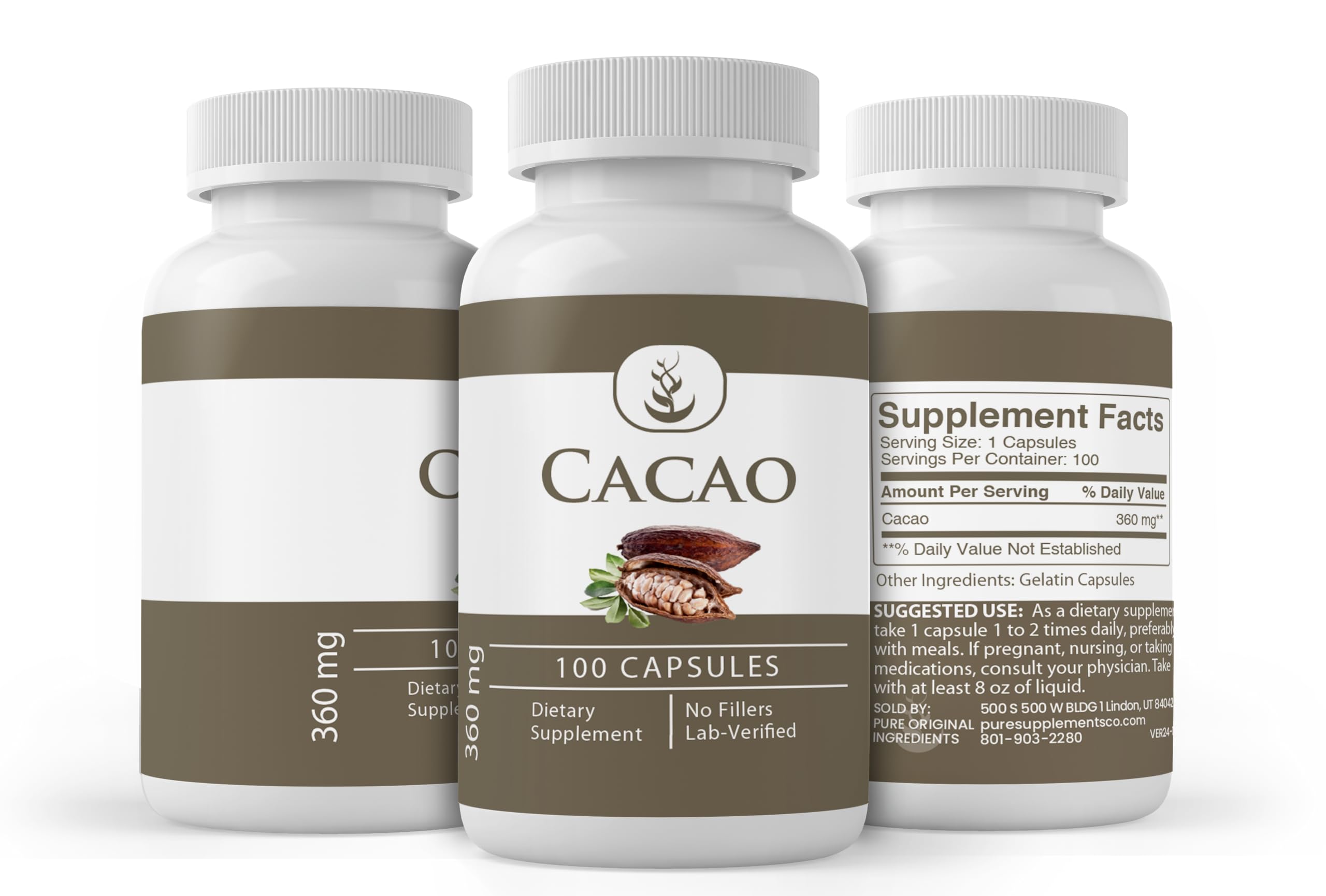 Foto 5 pulgar | Suplemento Pure Original Ingredients Cacao 100 Cápsulas - Venta Internacional.