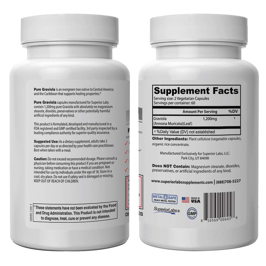 Foto 3 pulgar | Suplemento Dietético Superior Labs Pure Graviola 1200 Mg 120 Cápsulas - Venta Internacional.
