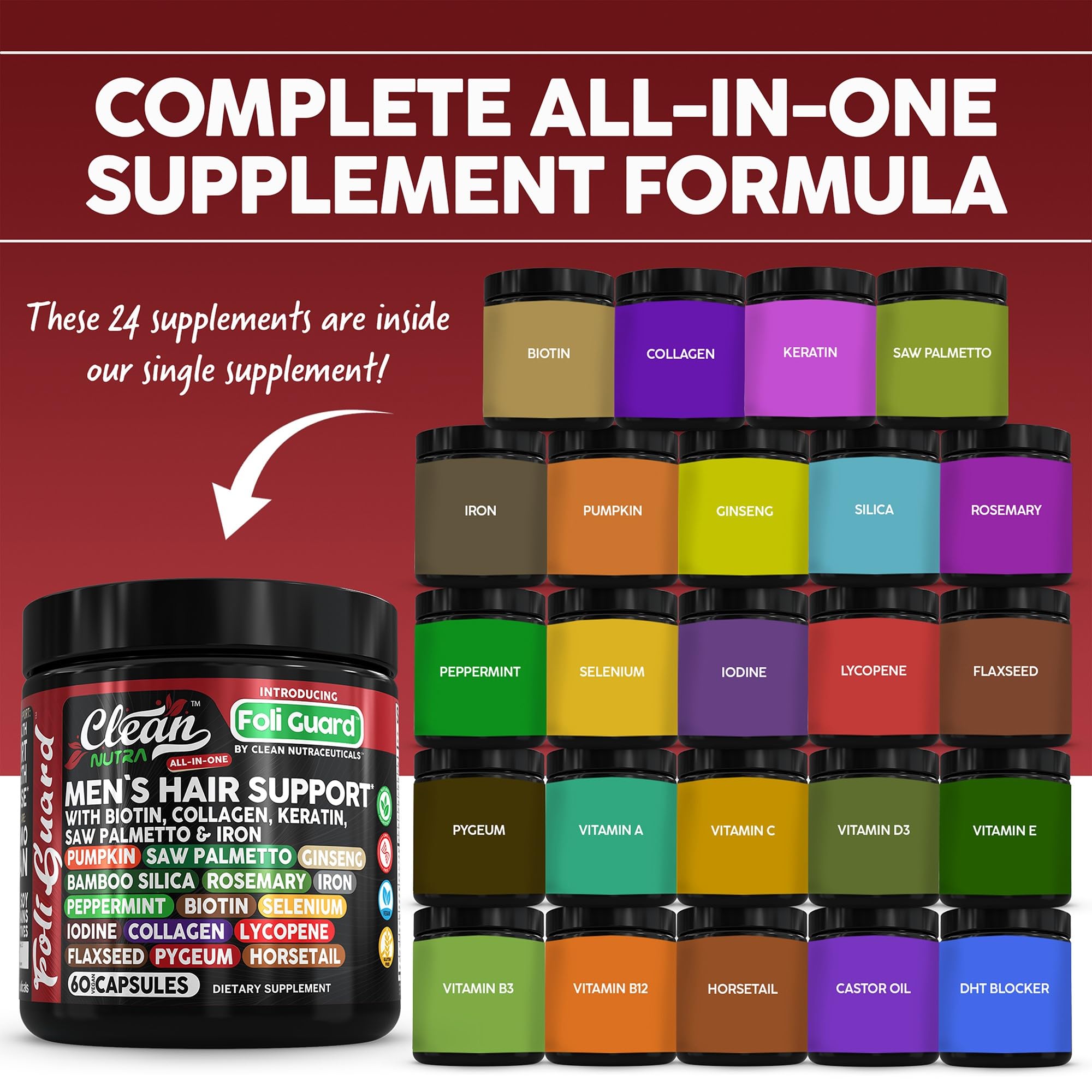 Foto 3 pulgar | Suplemento Para El Crecimiento Del Cabello Clean Nutraceuticals Foli-guard Men - Venta Internacional.
