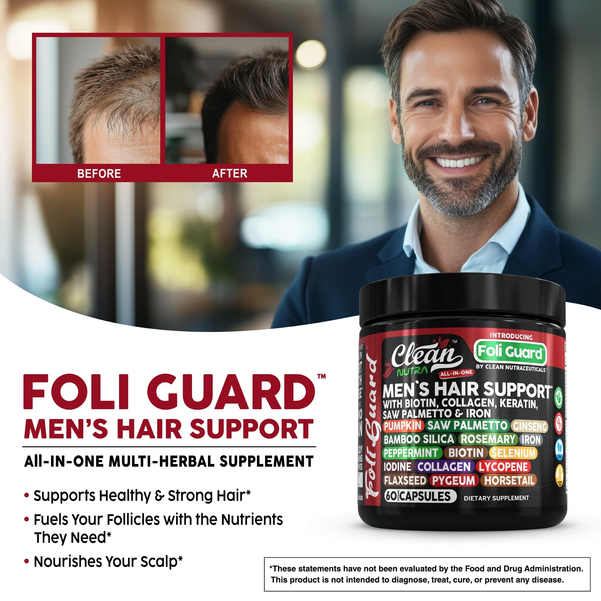 Foto 3 | Suplemento Para El Crecimiento Del Cabello Clean Nutraceuticals Foli-guard Men - Venta Internacional.