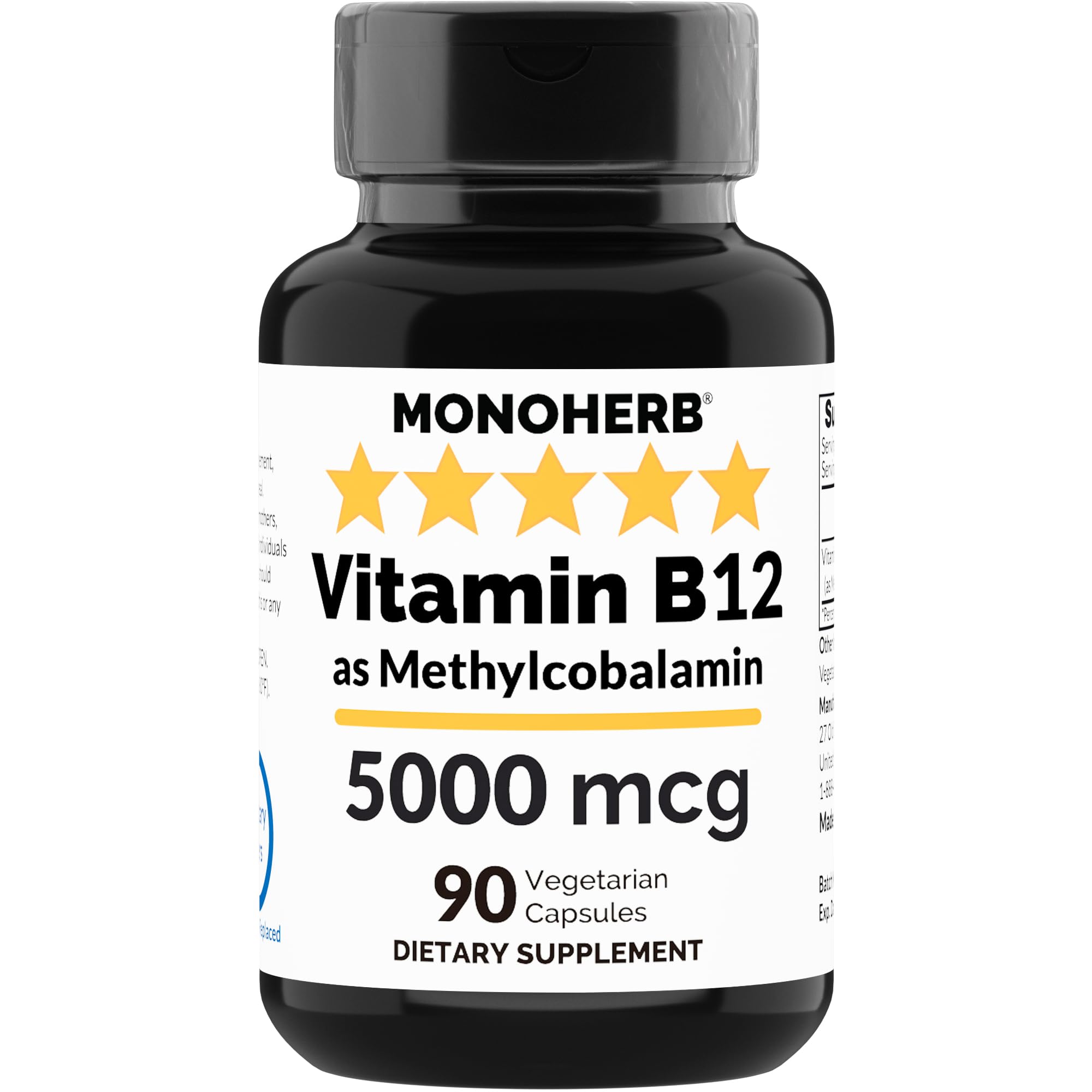 Foto 1 | Suplemento Monoherb De Vitamina B12, Metilcobalamina, 5000 Mcg, 90 Cápsulas - Venta Internacional.