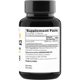 Foto 2 | Suplemento Monoherb De Vitamina B12, Metilcobalamina, 5000 Mcg, 90 Cápsulas - Venta Internacional.