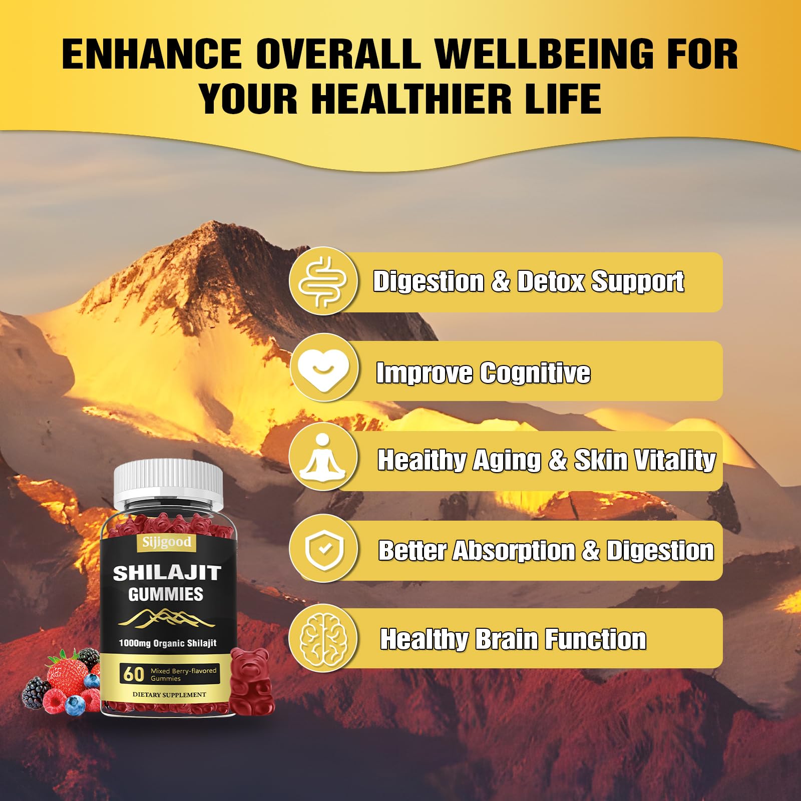 Foto 4 pulgar | Suplemento Sijigood Shilajit Gummies 120 Con Sabor A Bayas Mixtas - Venta Internacional.