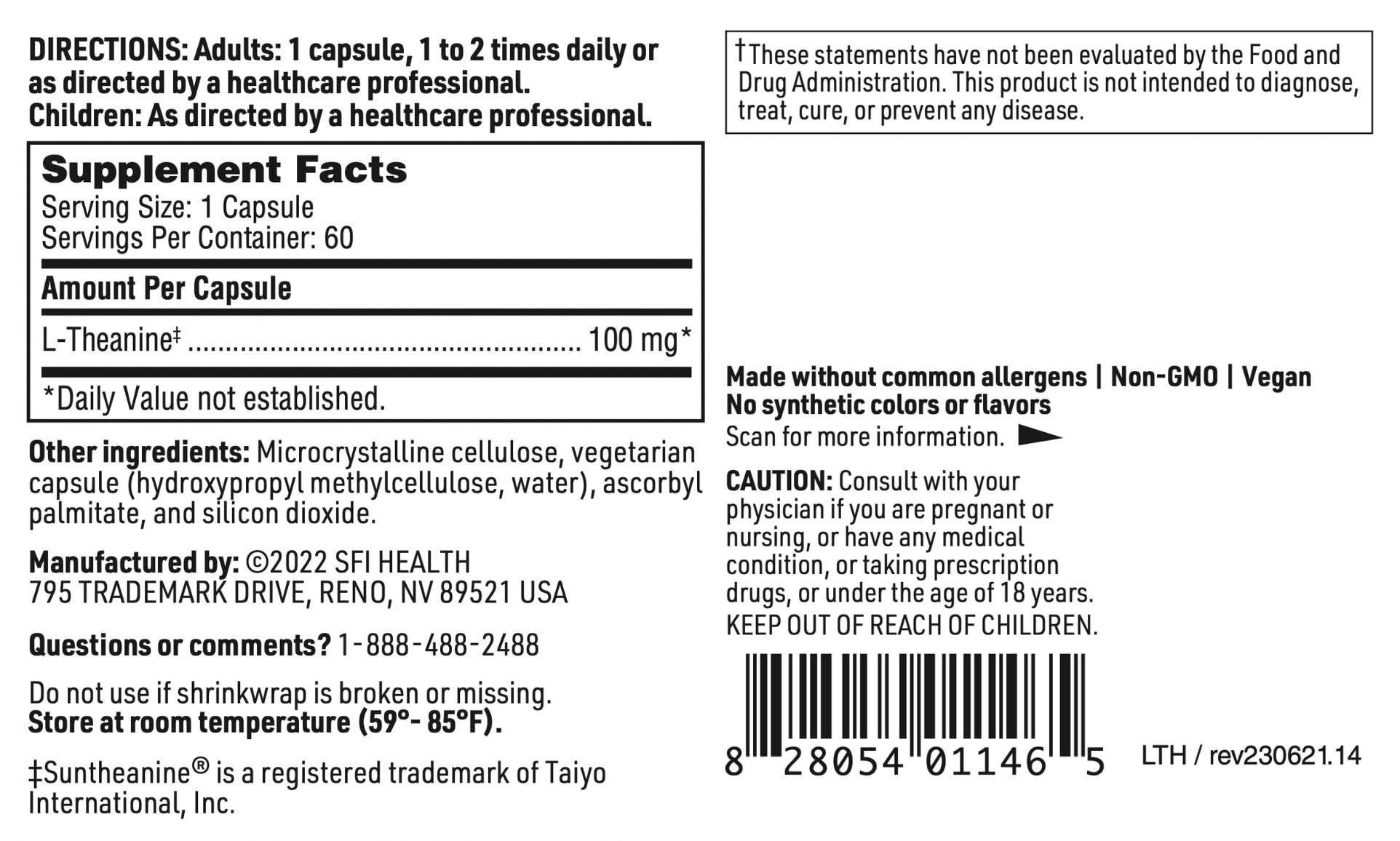 Foto 7 pulgar | Suplemento De L-teanina De Klaire Labs, 100 Mg, Sunteanina, 60 Cápsulas - Venta Internacional.