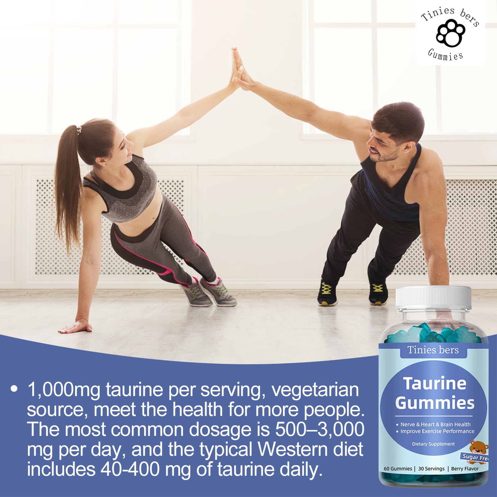 Foto 5 | Gomitas De Taurina Supplement Tinies Bers, 1000 Mg, Sin Azúcar, 60 G - Venta Internacional.