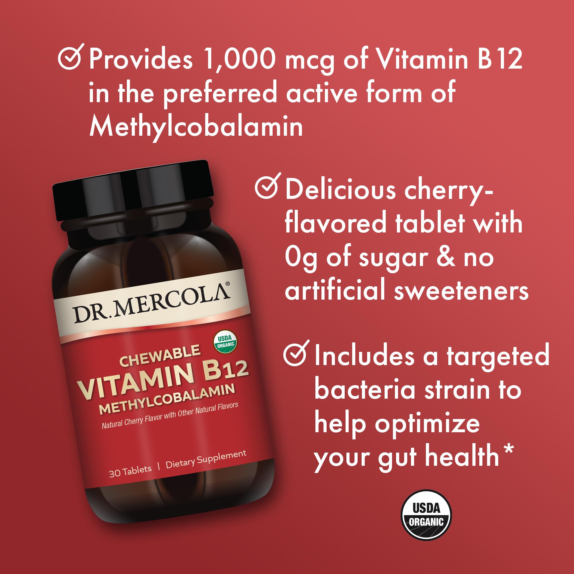 Foto 5 | Suplemento De Vitamina B12 Masticable Dr. Mercola 30 Comprimidos - Venta Internacional.