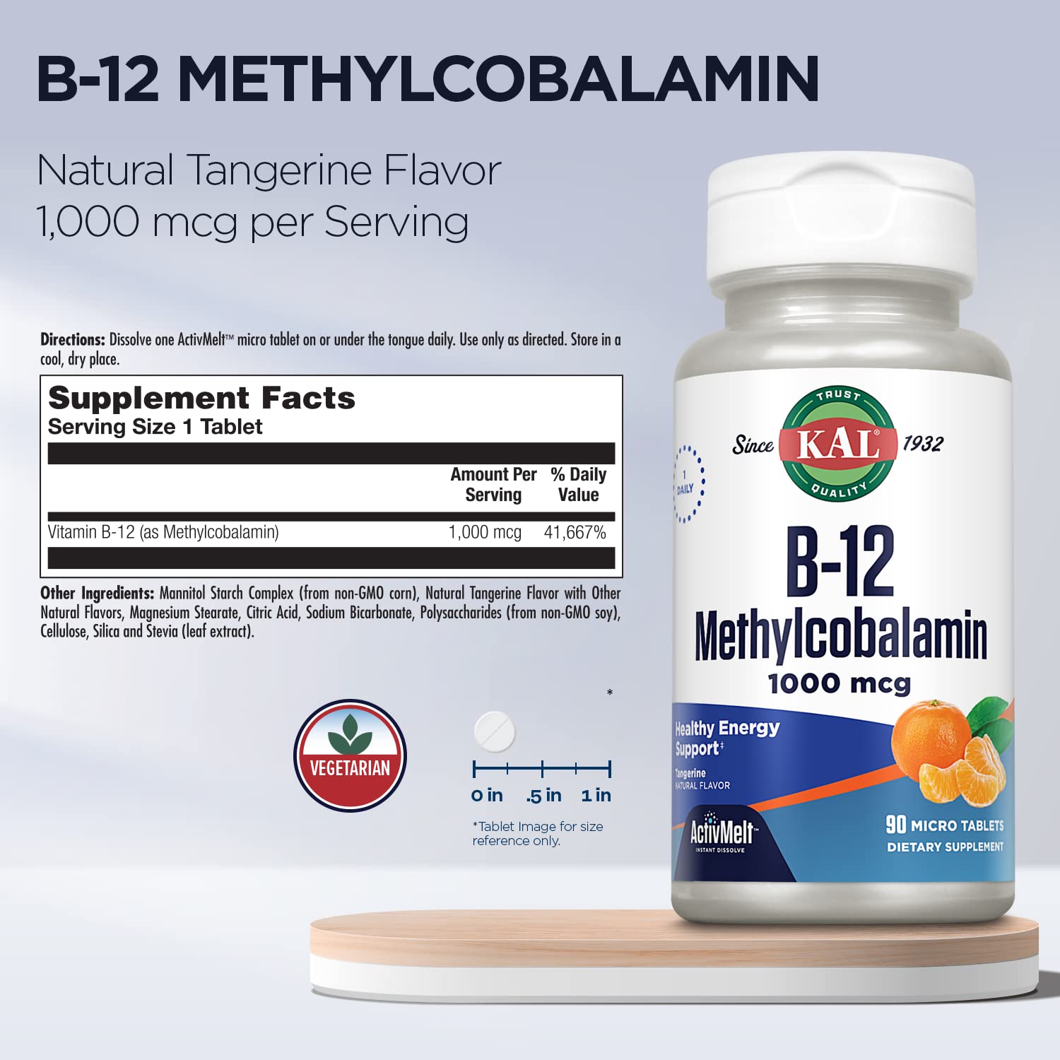 Foto 4 pulgar | Suplemento Kal De Vitamina B12, Metilcobalamina, 1000 Mcg, 90 Tabletas - Venta Internacional.