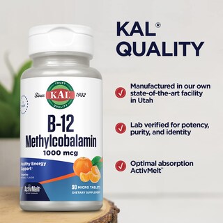 Foto 4 | Suplemento Kal De Vitamina B12, Metilcobalamina, 1000 Mcg, 90 Tabletas - Venta Internacional.