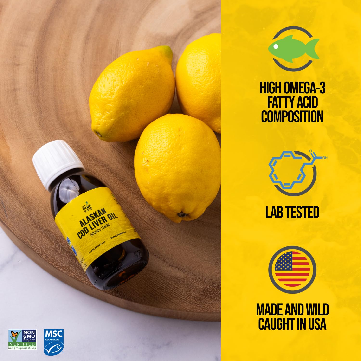 Foto 2 | Aceite De Hígado De Bacalao On Target Living Alaskan 100 Ml Con Sabor A Limón - Venta Internacional.
