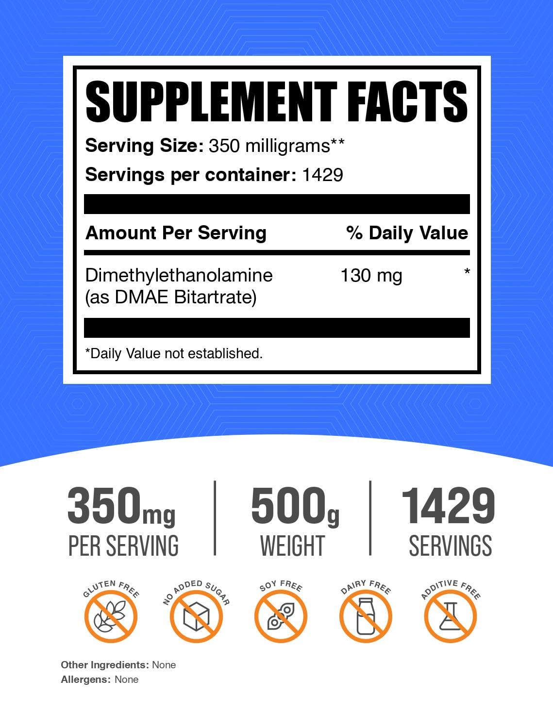 Foto 3 pulgar | Polvo De Bitartrato Dmae Bulksupplements.com 500 G - Venta Internacional.