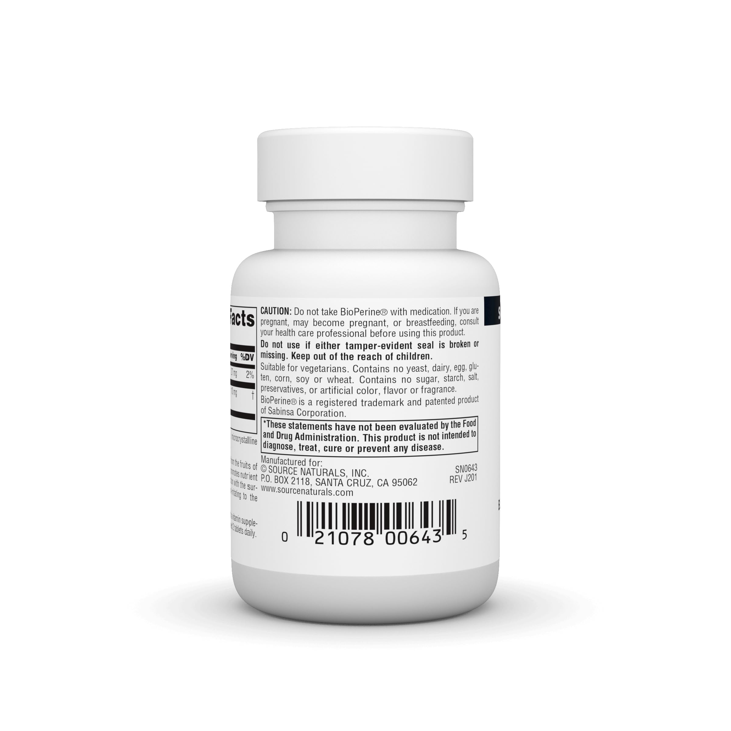 Foto 4 pulgar | Pimienta Negra Bioperine De Supplement Source Naturals 60 Comprimidos - Venta Internacional.